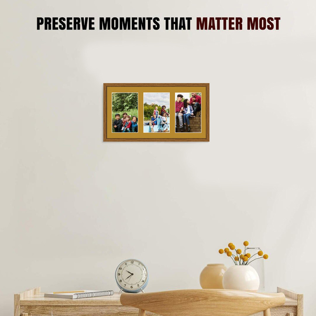 40x20cm Sleek Oak Multi Aperture Photo Frame - Fits 6x4" (x3) Photos | Collage Frame thumbnail 2