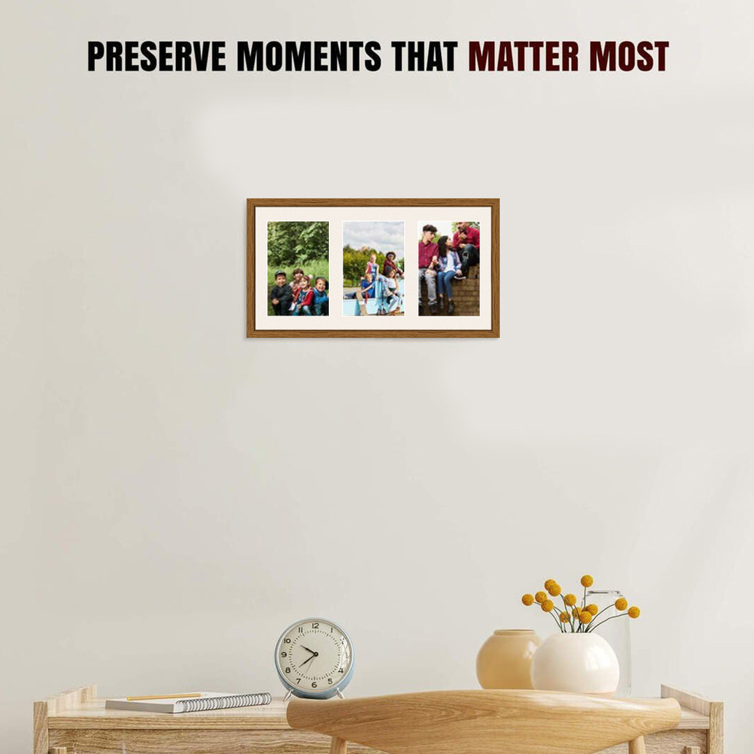 40x20cm Oak Sleek Multi Aperture Photo Frame - Fits 6x4" (x3) Photos | Collage Frame thumbnail 2