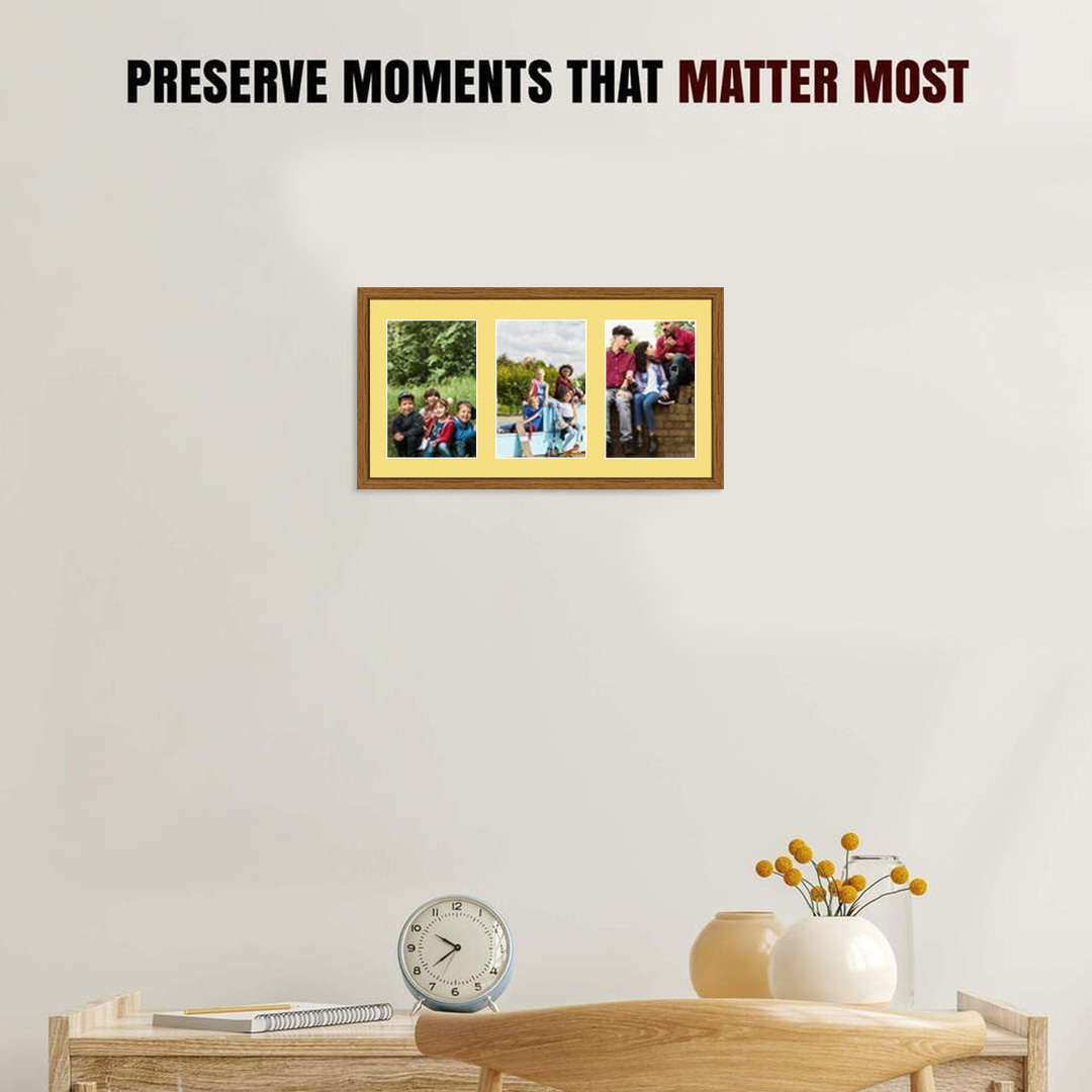 40x20cm Sleek Oak Multi Aperture Photo Frame - Fits 6x4" (x3) Photos | Collage Frame thumbnail 2