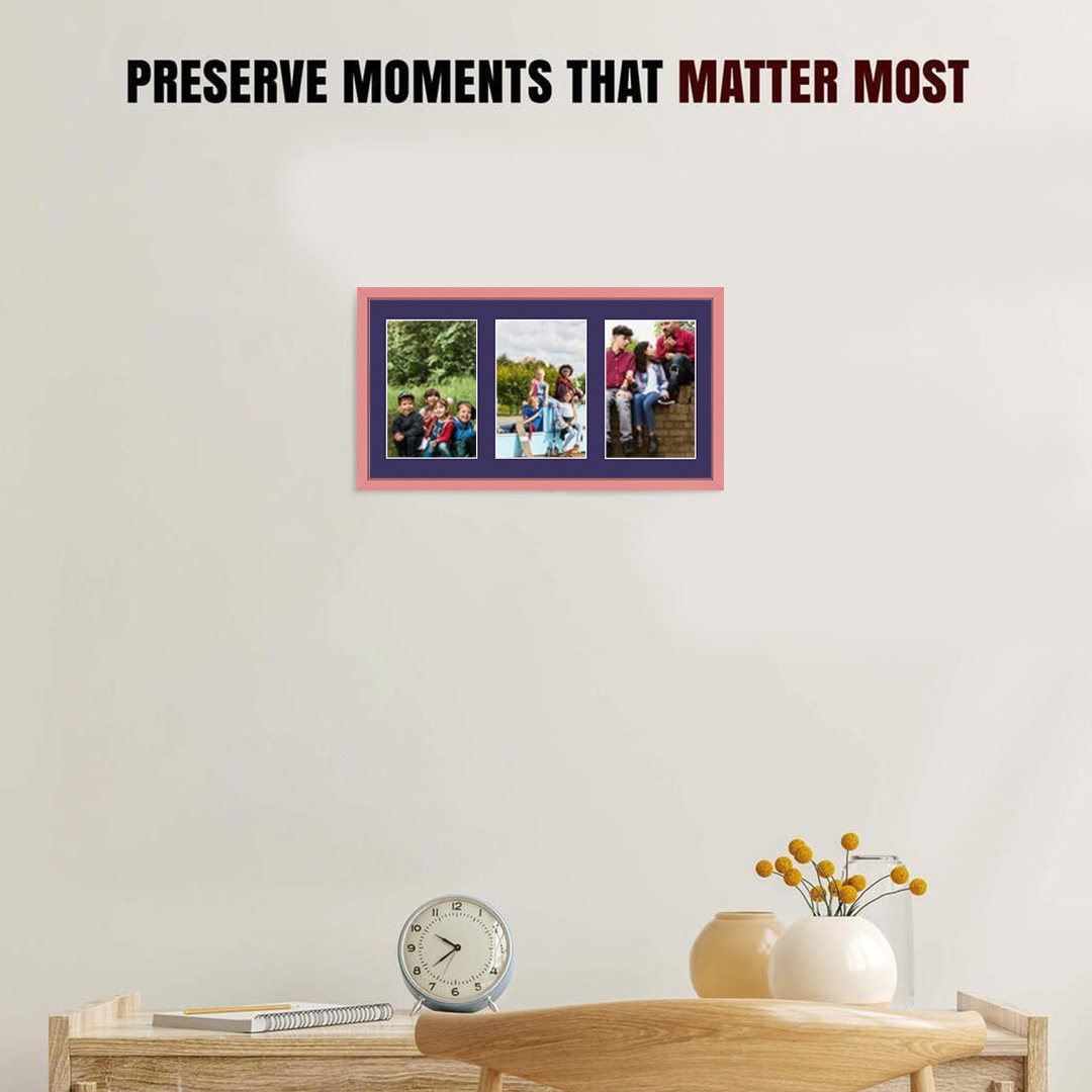 40x20cm Pastel Pink Sleek Multi Aperture Photo Frame - Fits 6x4" (x3) Photos | Collage Frame thumbnail 2