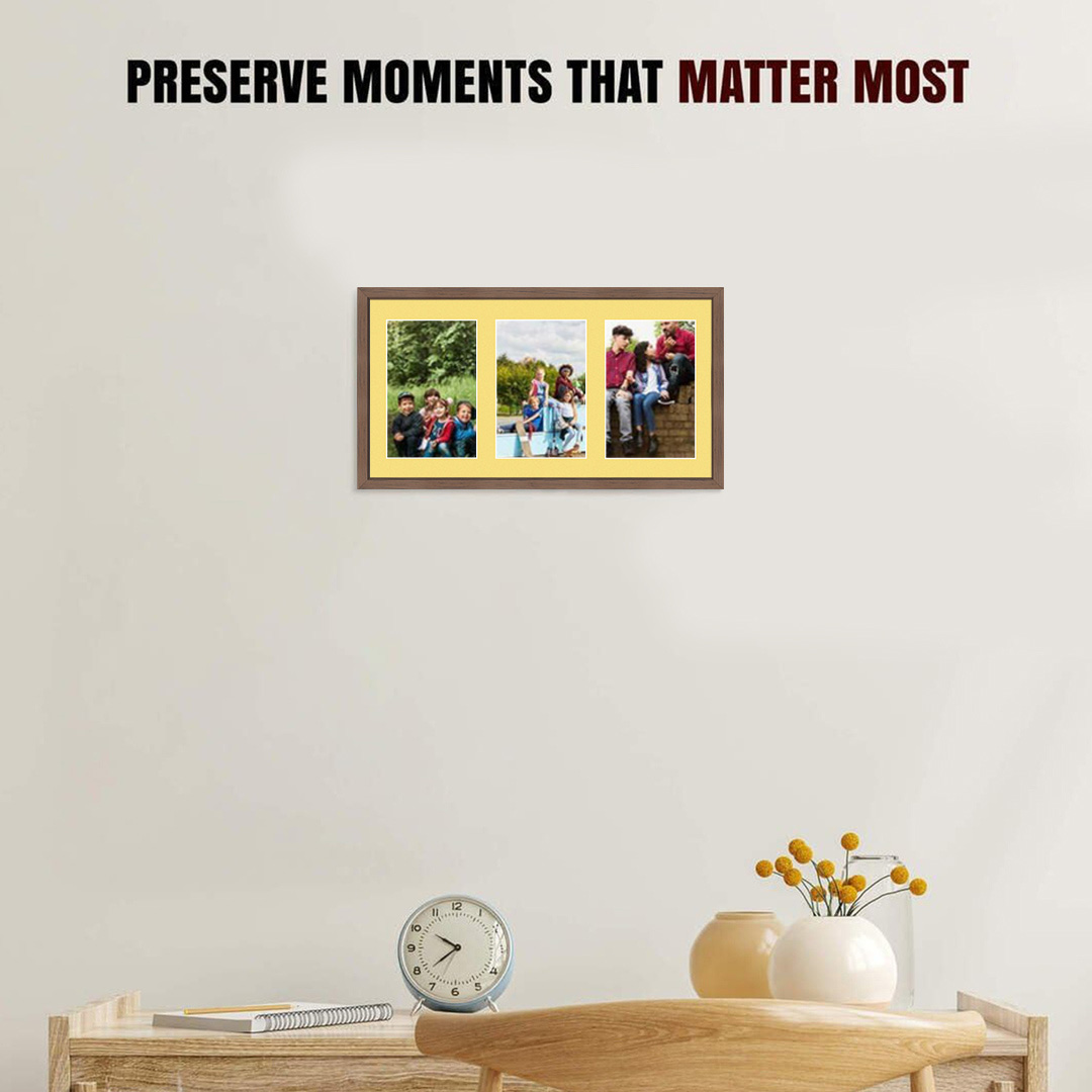 40x20cm Sleek Walnut Multi Aperture Photo Frame - Fits 6x4" (x3) Photos | Collage Frame thumbnail 2