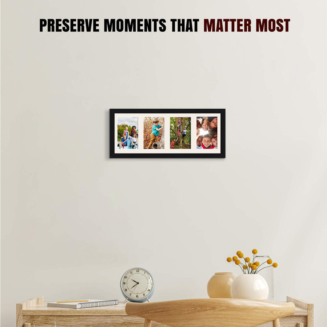 50x20cm Black Sleek Multi Aperture Photo Frame - Fits 6x4" (x4) Photos | Collage Frame thumbnail 2