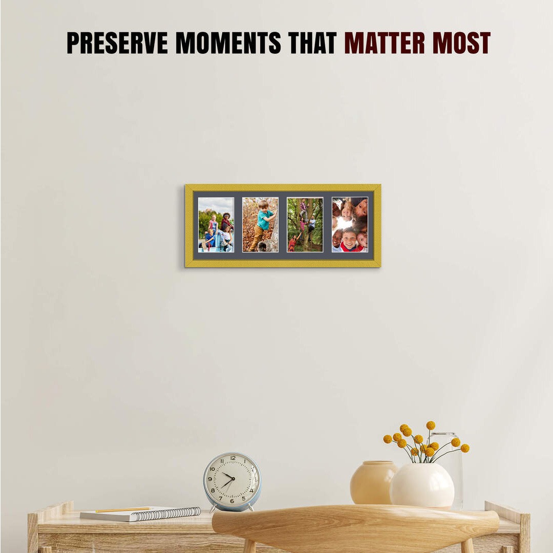50x20cm Gold Sleek Multi Aperture Photo Frame - Fits 6x4" (x4) Photos | Collage Frame thumbnail 2
