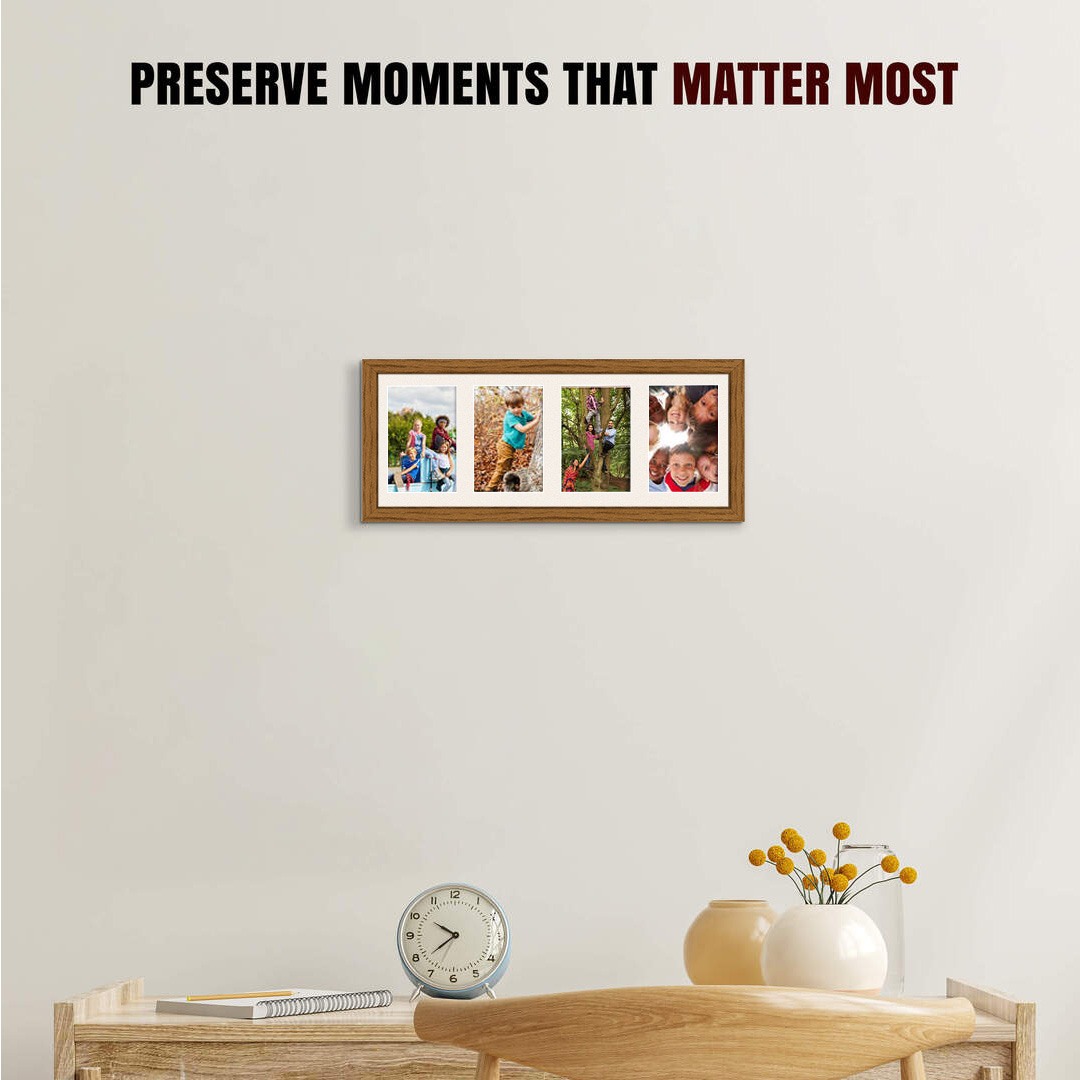 50x20cm Oak Sleek Multi Aperture Photo Frame - Fits 6x4" (x4) Photos | Collage Frame thumbnail 2