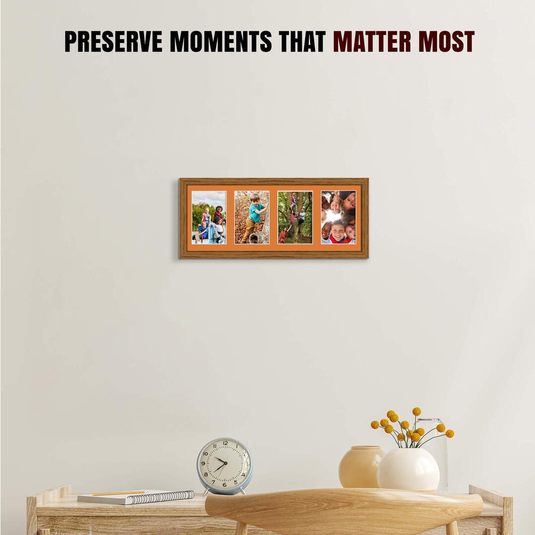50x20cm Sleek Oak Multi Aperture Photo Frame - Fits 6x4" (x4) Photos | Collage Frame thumbnail 2