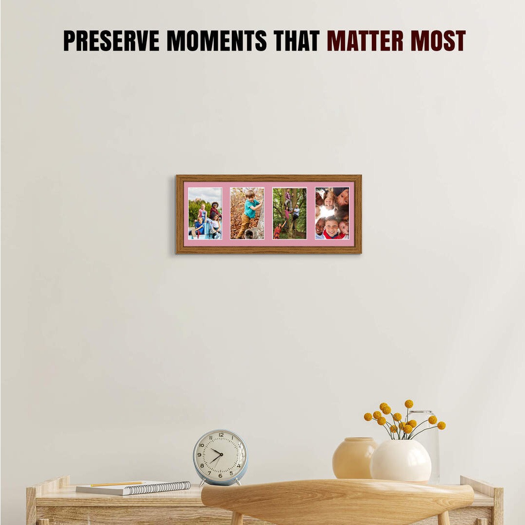50x20cm Oak Sleek Multi Aperture Photo Frame Holds 6x4" (x4) Photos With Dusty Rose Mount | Modern Collage Frame thumbnail 2