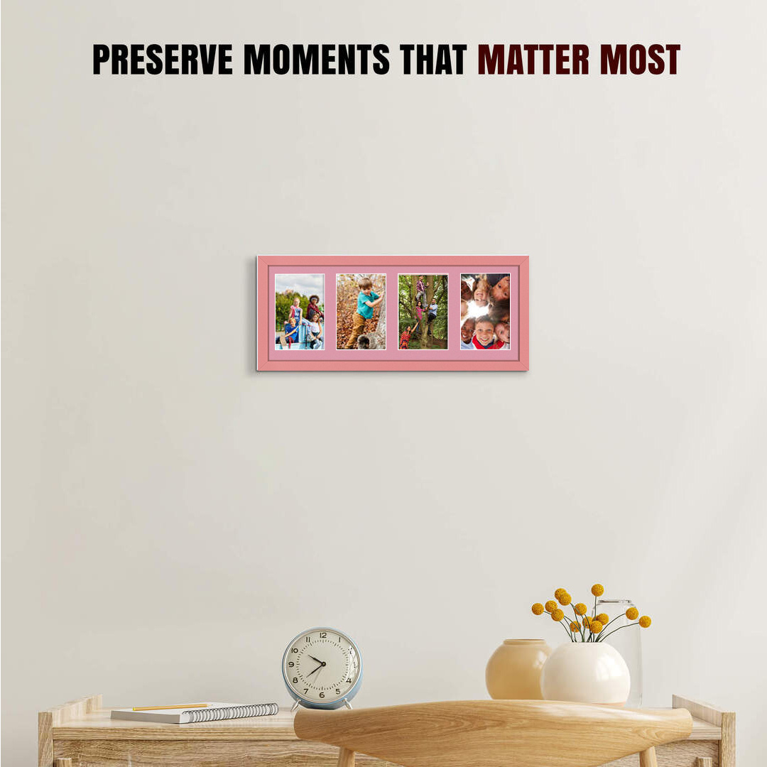 50x20cm Pastel Pink Sleek Multi Aperture Photo Frame - Fits 6x4" (x4) Photos | Collage Frame thumbnail 2