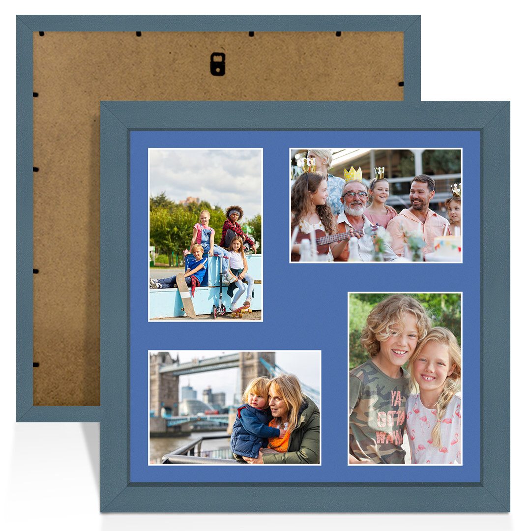 12x12" Navy Blue Sleek Multi Aperture Photo Frame Holds 6x4" (x4) Photos With Pacific Blue Mount | Modern Collage Frame thumbnail 1