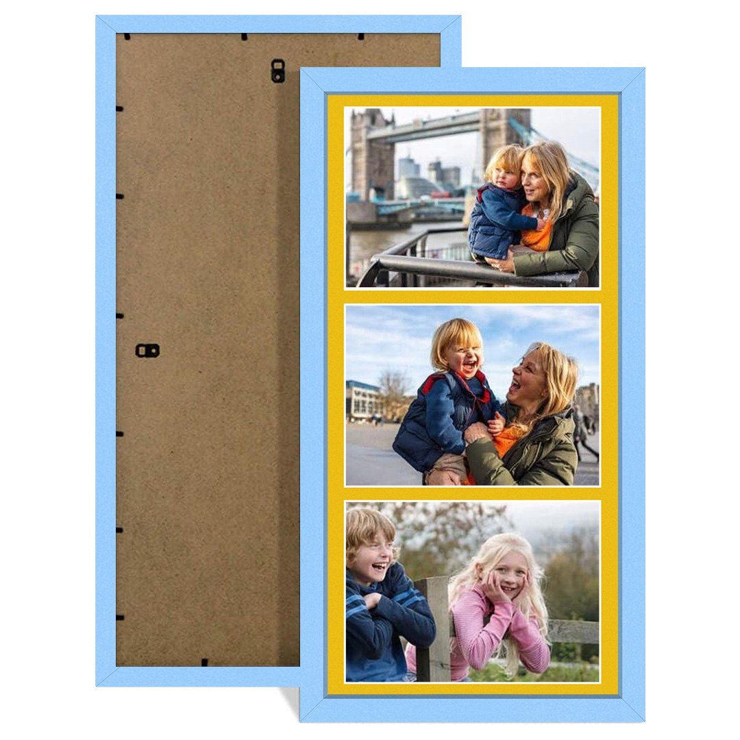 16x8" Baby Blue Sleek Multi Aperture Photo Frame - Fits 7x5" (x3) Photos | Collage Frame