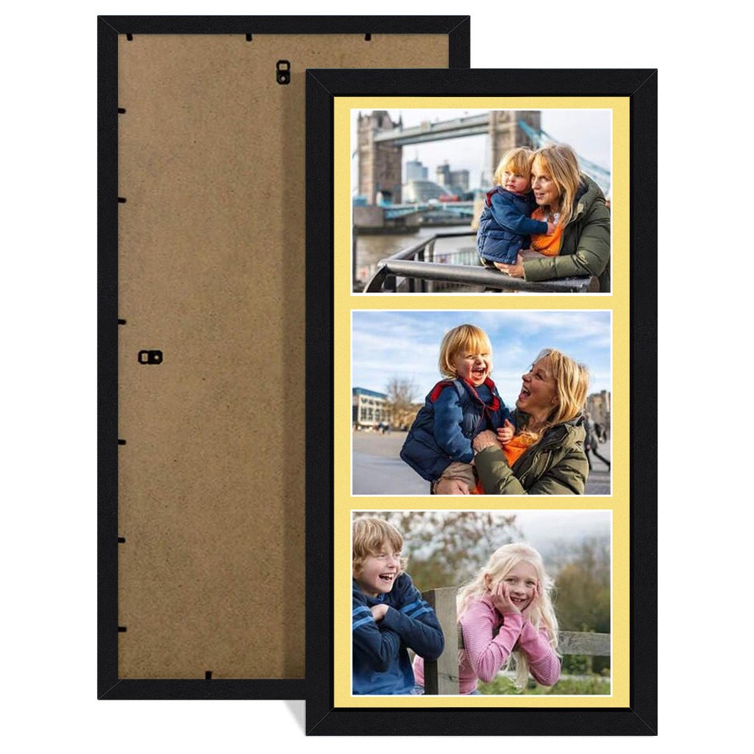 16x8" Black Sleek Multi Aperture Photo Frame Holds 7x5" (x3) Photos With Primrose Mount | Modern Collage Frame