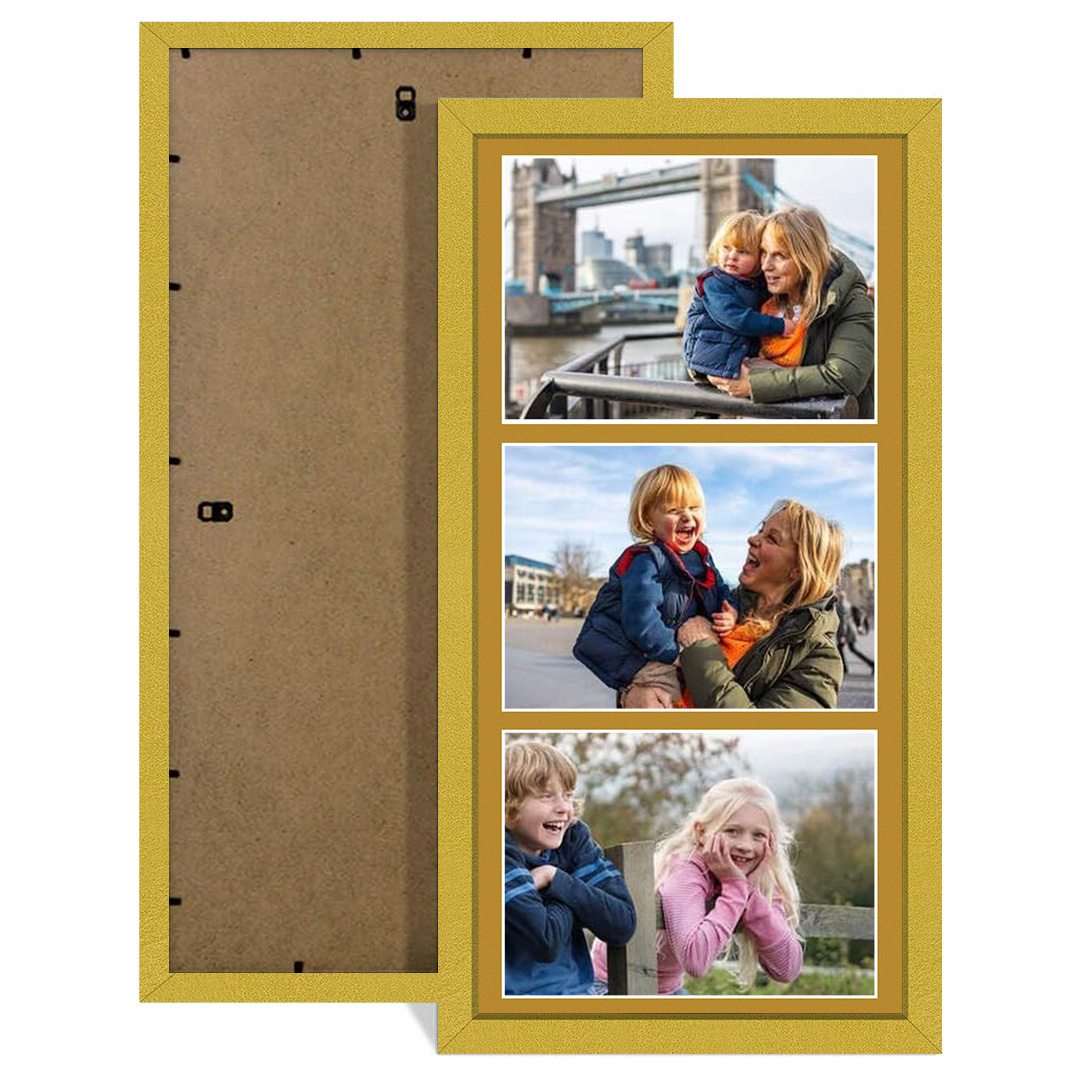 16x8" Sleek Gold Multi Aperture Photo Frame - Fits 7x5" (x3) Photos | Collage Frame