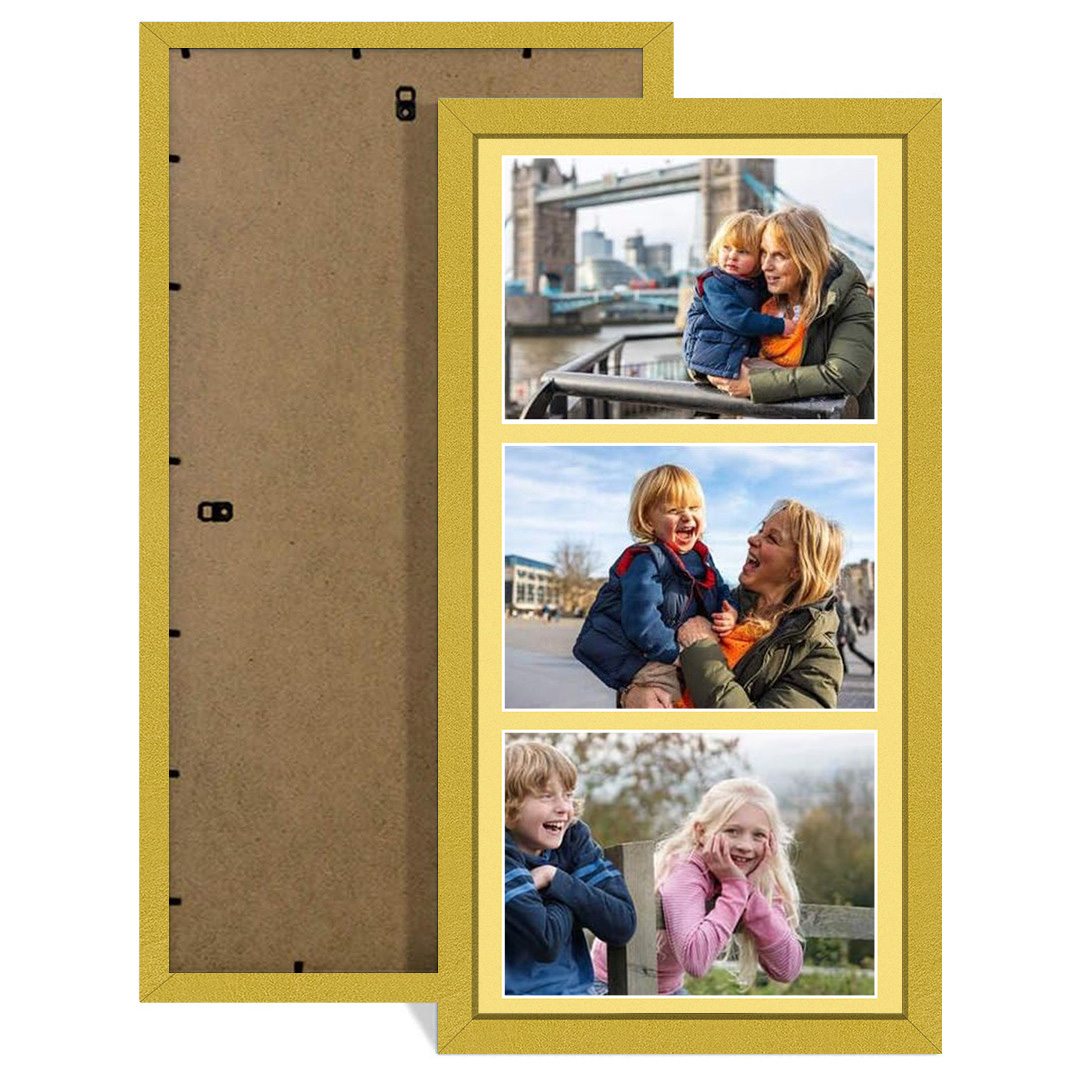 16x8" Gold Sleek Multi Aperture Photo Frame - Fits 7x5" (x3) Photos | Collage Frame