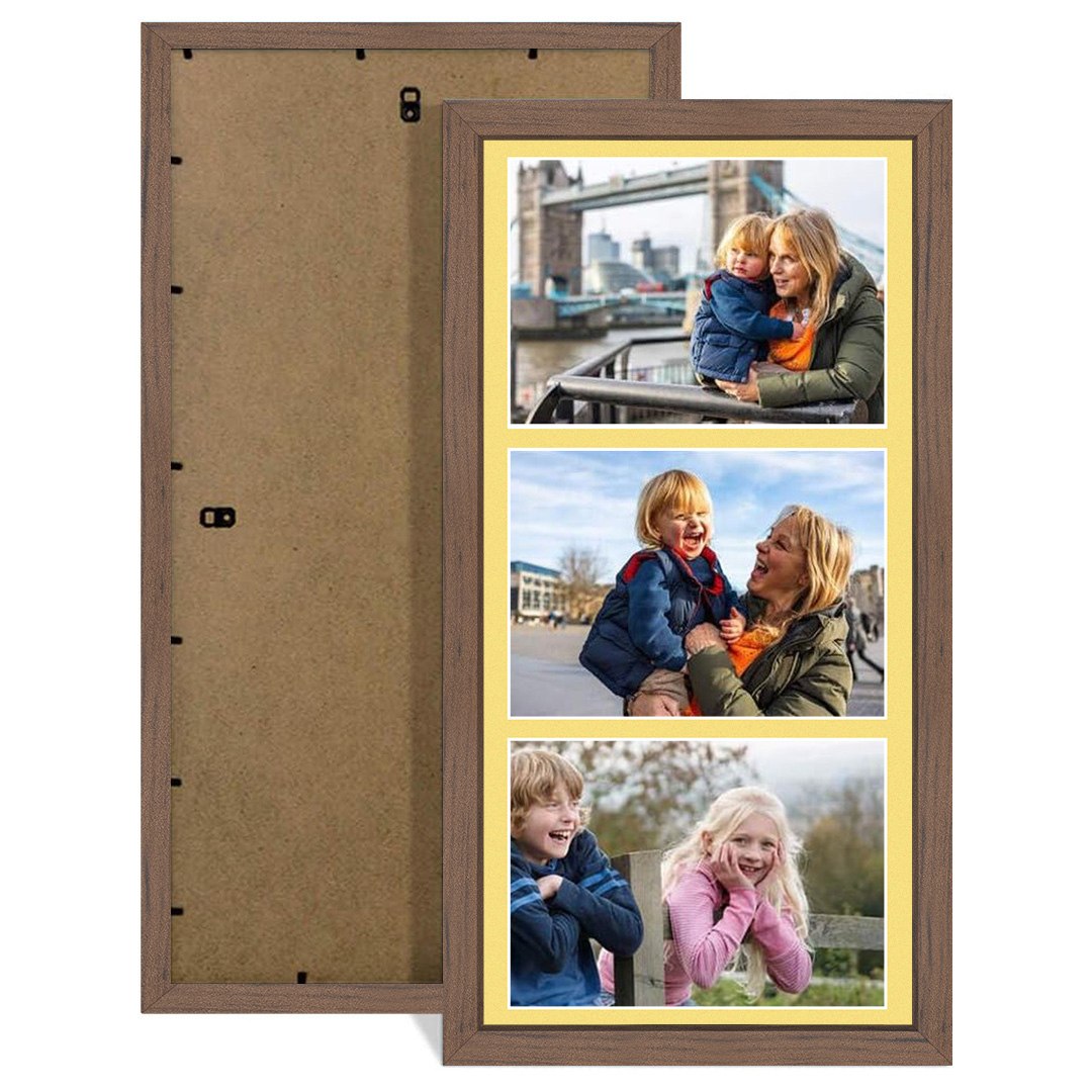 16x8" Walnut Sleek Multi Aperture Photo Frame - Fits 7x5" (x3) Photos | Collage Frame