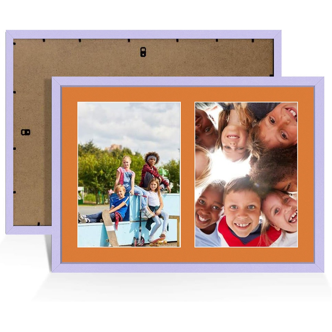 20x14" Purple Sleek Multi Aperture Photo Frame Holds A4 (x2) Photos With Burnt Orange Mount | Modern Collage Frame