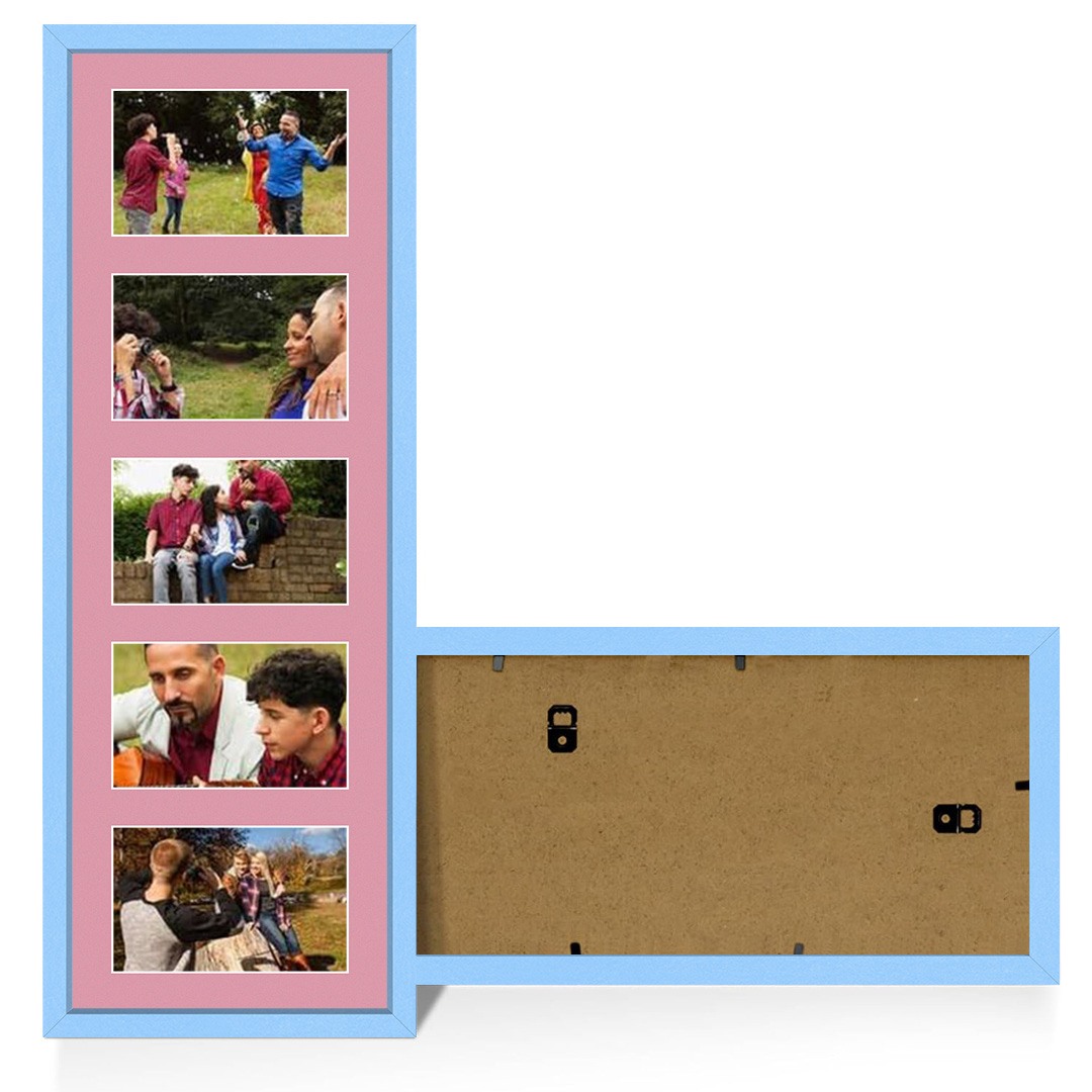 26x8" Baby Blue Sleek Multi Aperture Photo Frame - Fits 6x4" (x5) Photos | Collage Frame