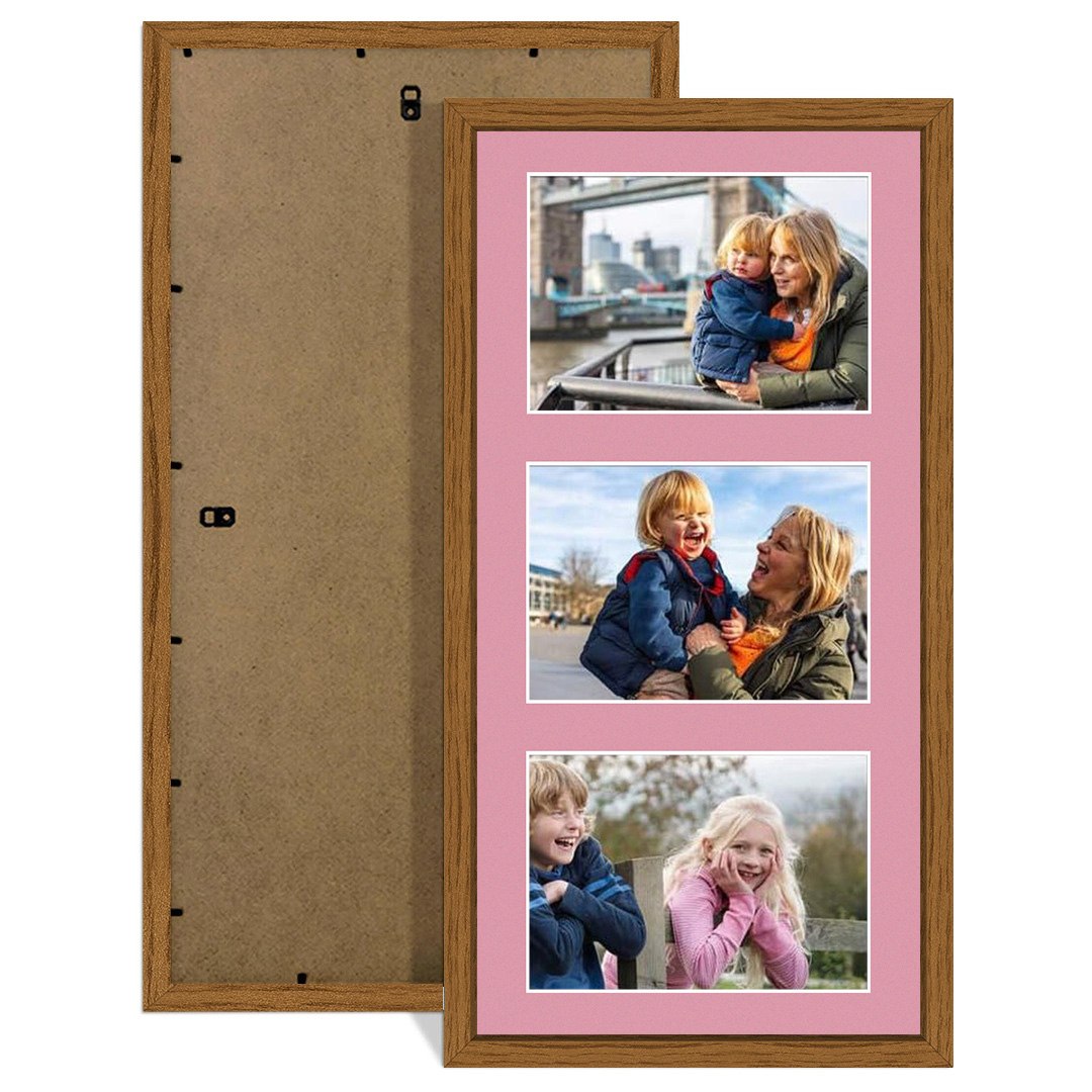 40x20cm Sleek Oak Multi Aperture Photo Frame - Fits 6x4" (x3) Photos | Collage Frame