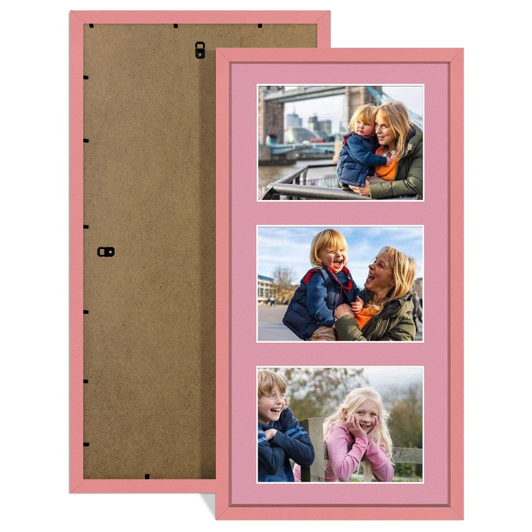 40x20cm Pastel Pink Sleek Multi Aperture Photo Frame Holds 6x4" (x3) Photos With Dusty Rose Mount | Modern Collage Frame