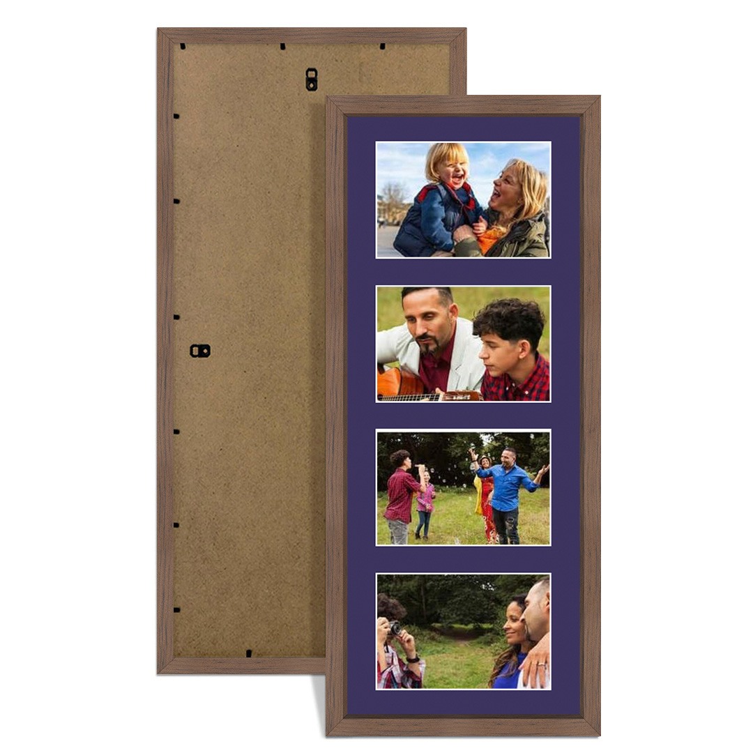50x20cm Walnut Sleek Multi Aperture Photo Frame Holds 6x4" (x4) Photos With Damson Mount | Modern Collage Frame