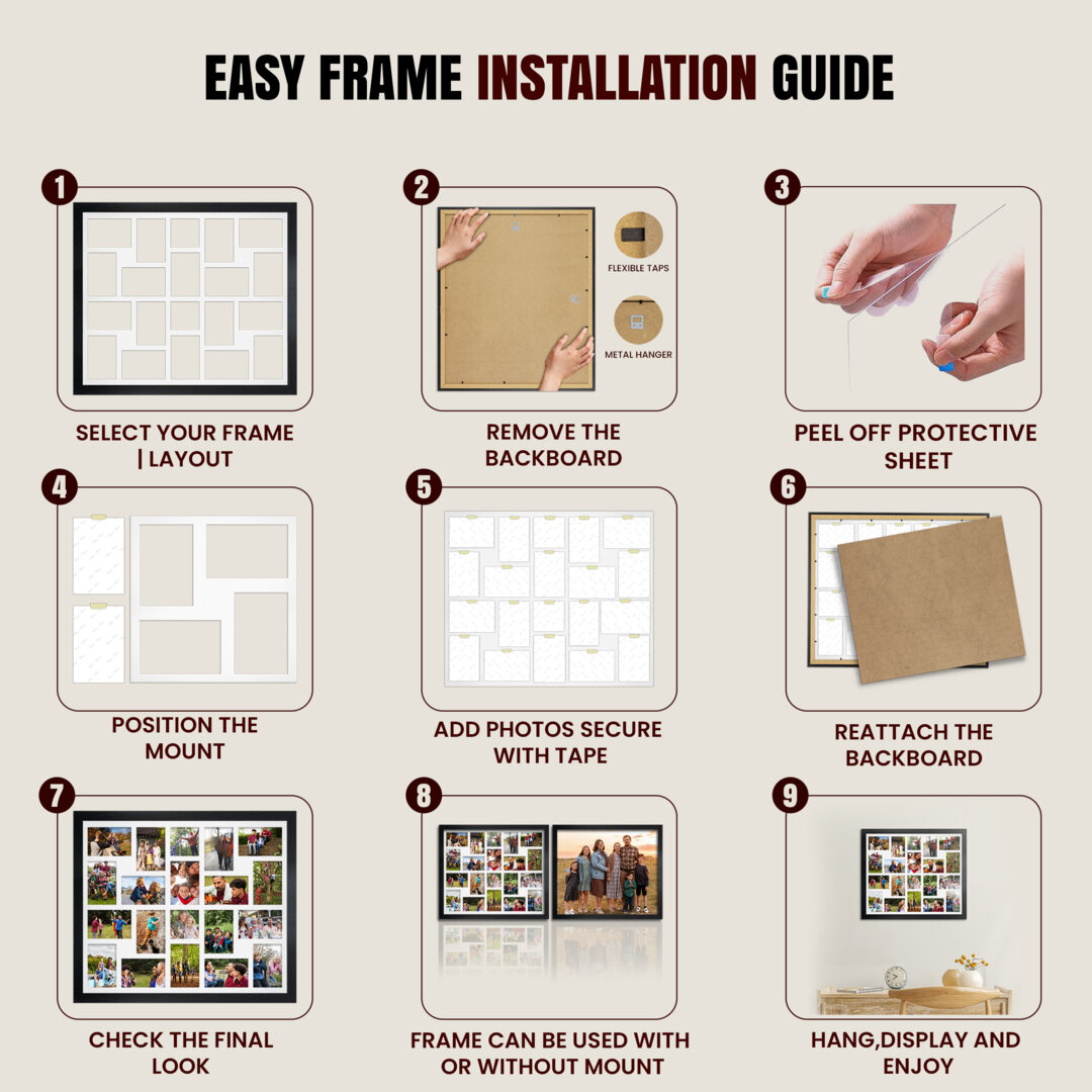 20x14" Walnut Sleek Multi Aperture Photo Frame Holds A4 (x2) Photos With Antique White Mount | Modern Collage Frame thumbnail 6