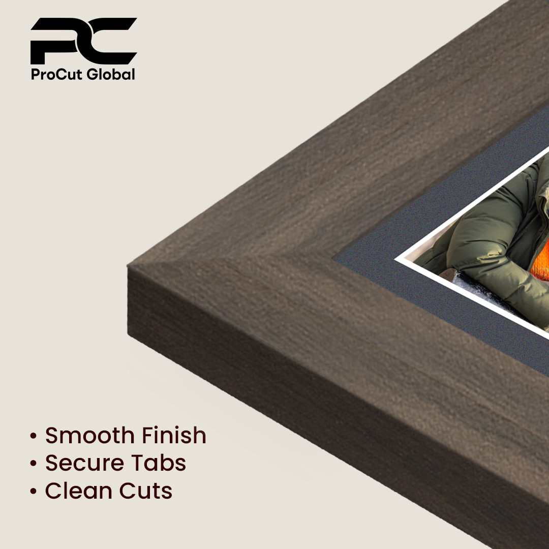 16x8" Walnut Sleek Multi Aperture Photo Frame Holds 7x5" (x3) Photos With Charcoal Grey Mount | Modern Collage Frame thumbnail 7