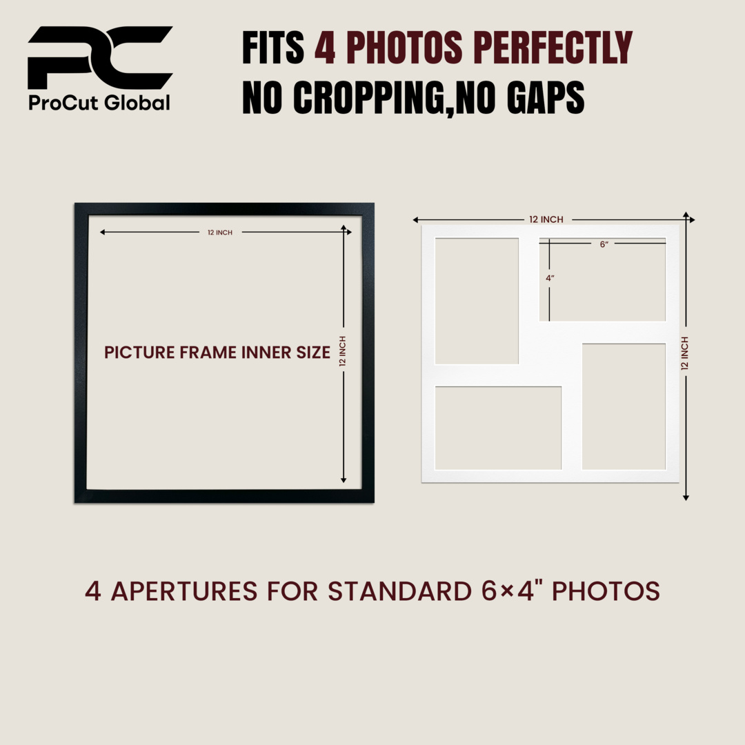 12x12" Rose Wood Modern Multi Aperture Photo Frame - Fits 6x4" (x4) Photos | Collage Frame thumbnail 3