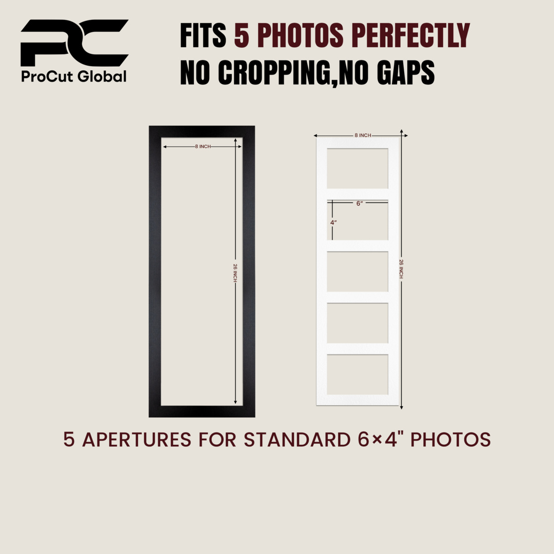 26x8" Modern Aluminium Multi Aperture Photo Frame - Fits 6x4" (x5) Photos | Collage Frame thumbnail 3