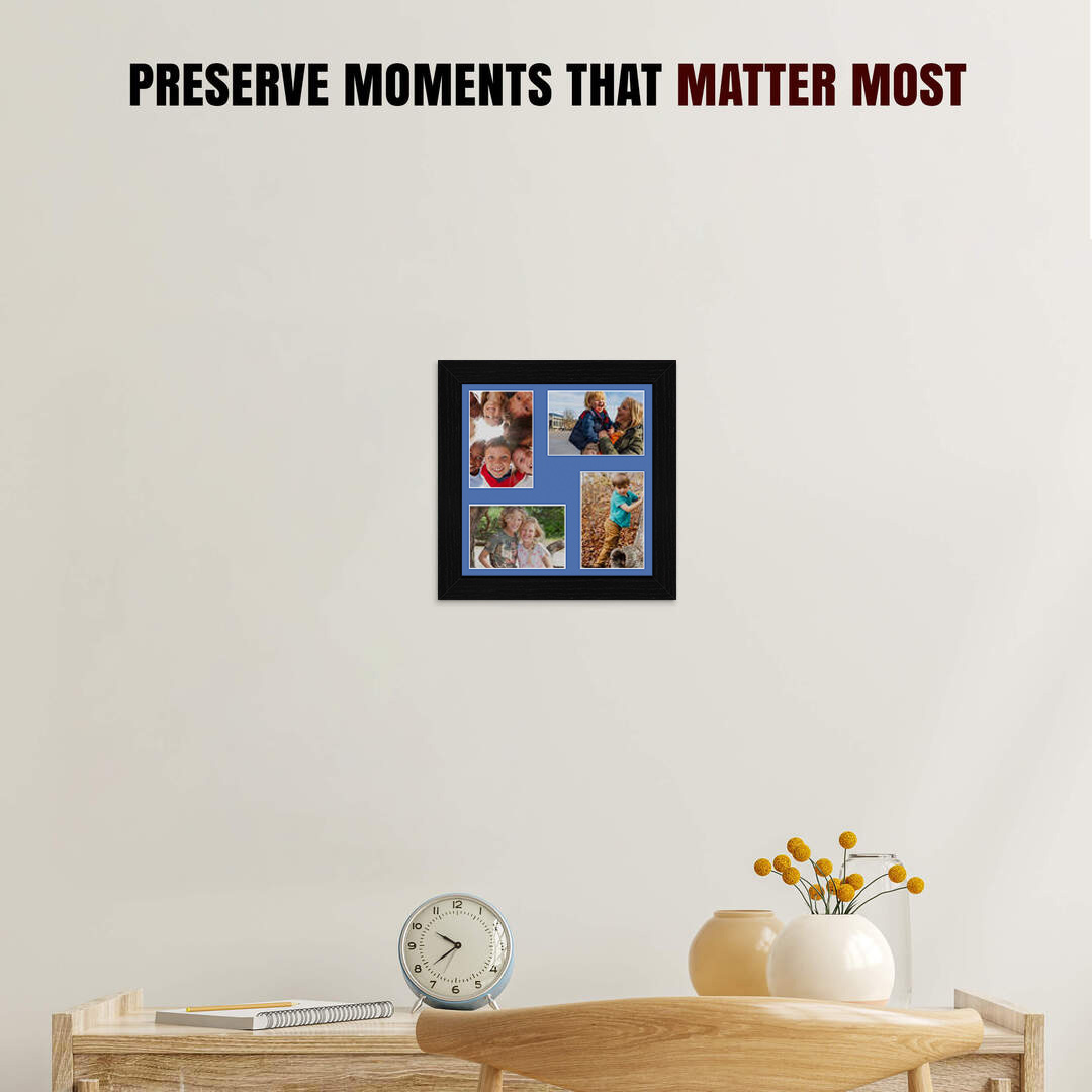 12x12" Black Modern Multi Aperture Photo Frame Holds 6x4" (x4) Photos With Pacific Blue Mount | Modern Collage Frame thumbnail 2