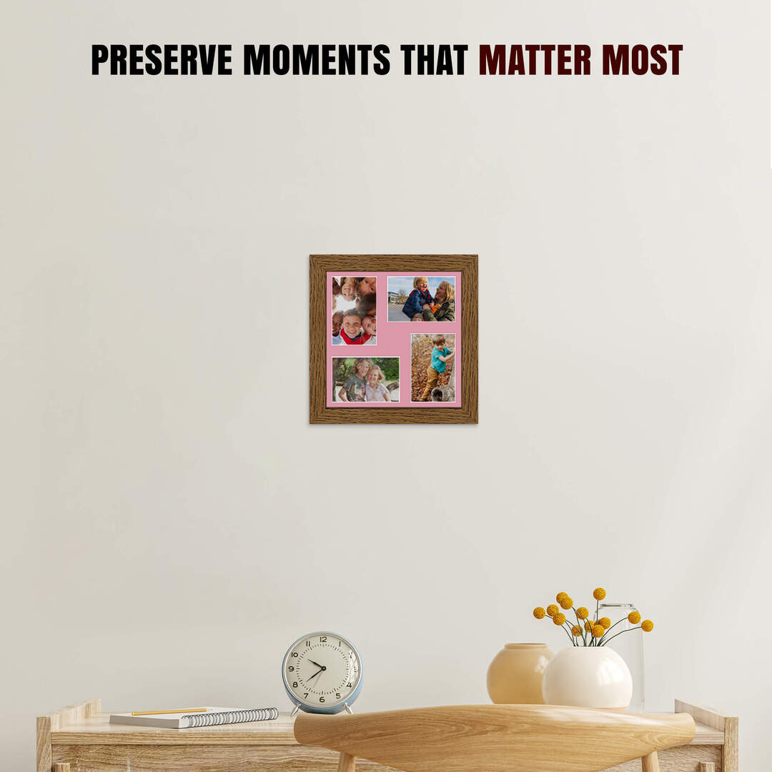 12x12" Dark Oak Modern Multi Aperture Photo Frame Holds 6x4" (x4) Photos With Dusty Rose Mount | Modern Collage Frame thumbnail 2