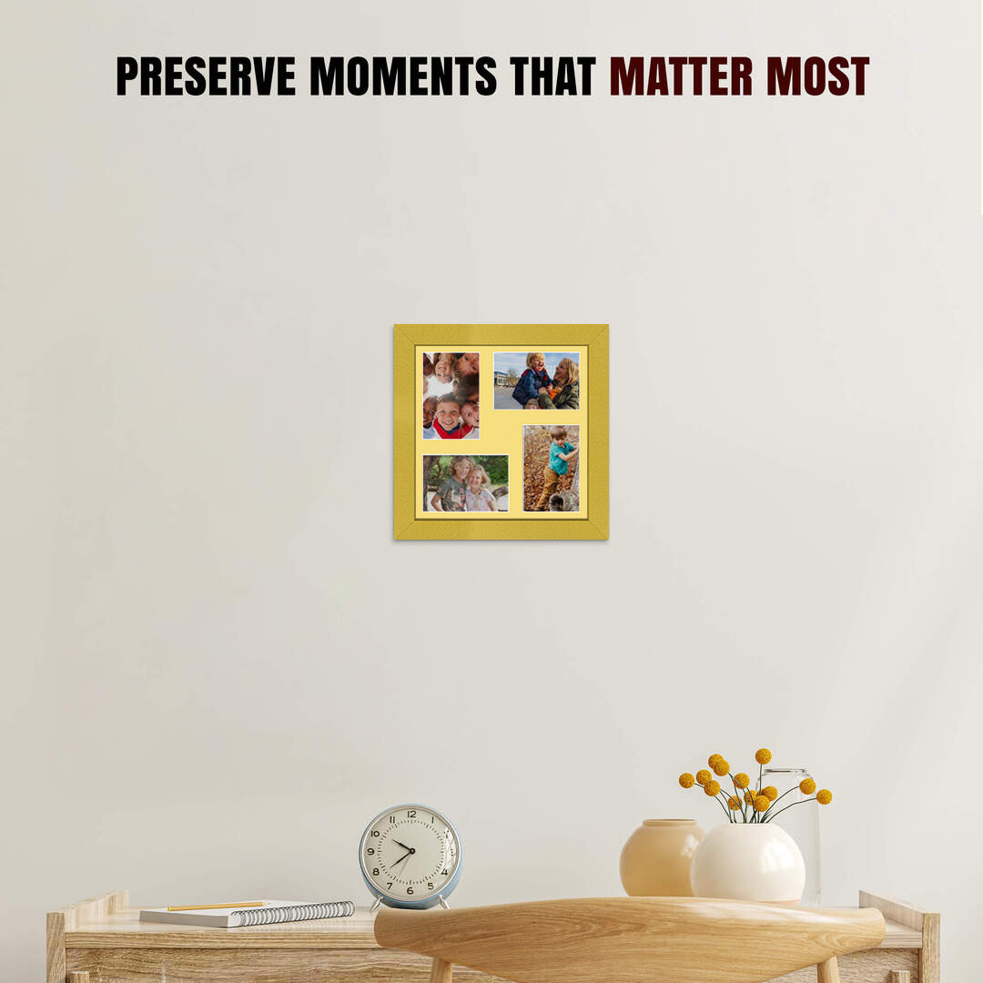 12x12" Gold Modern Multi Aperture Photo Frame Holds 6x4" (x4) Photos With Primrose Mount | Modern Collage Frame thumbnail 2