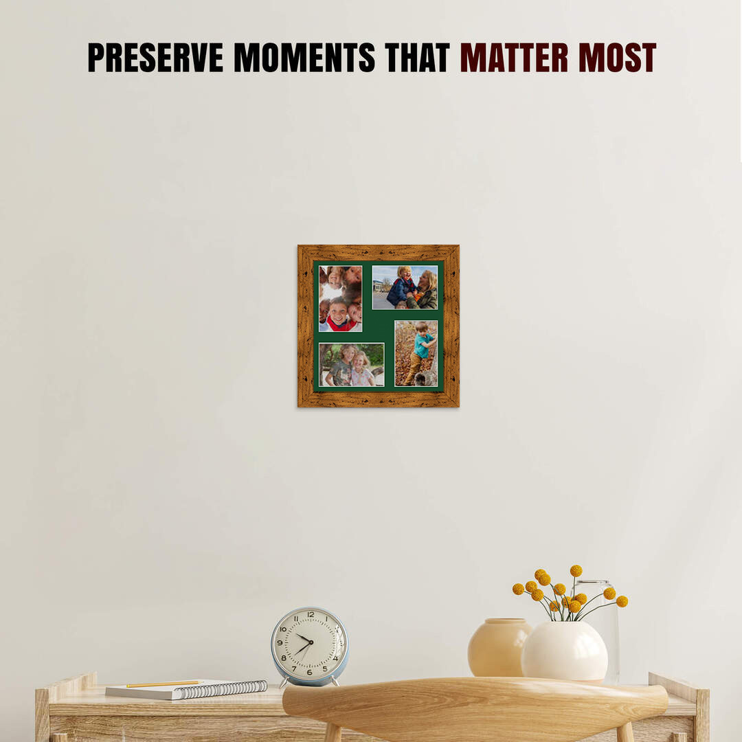 12x12" Rustic Oak Modern Multi Aperture Photo Frame - Fits 6x4" (x4) Photos | Collage Frame thumbnail 2