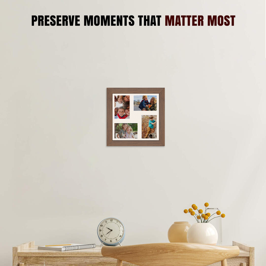 12x12" Modern Walnut Multi Aperture Photo Frame - Fits 6x4" (x4) Photos | Collage Frame thumbnail 2