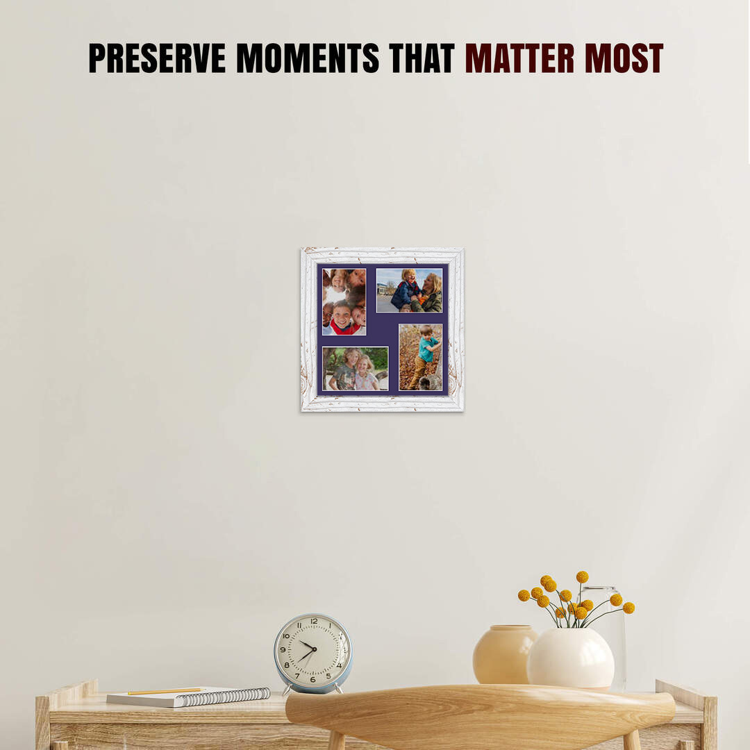 12x12" White Rustic Modern Multi Aperture Photo Frame Holds 6x4" (x4) Photos With Damson Mount | Modern Collage Frame thumbnail 2
