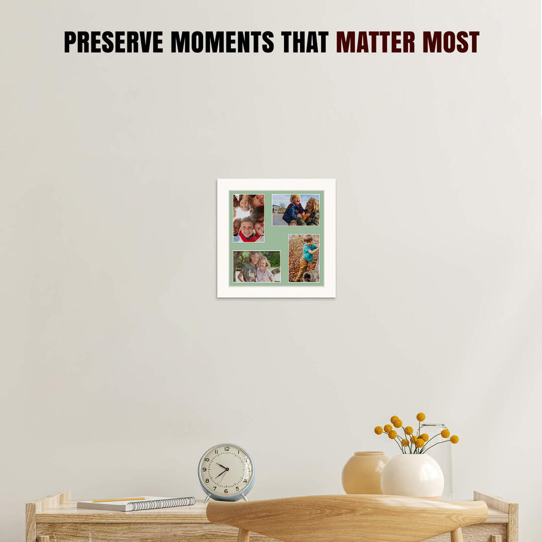 12x12" White Modern Multi Aperture Photo Frame Holds 6x4" (x4) Photos With Sage Green Mount | Modern Collage Frame thumbnail 2