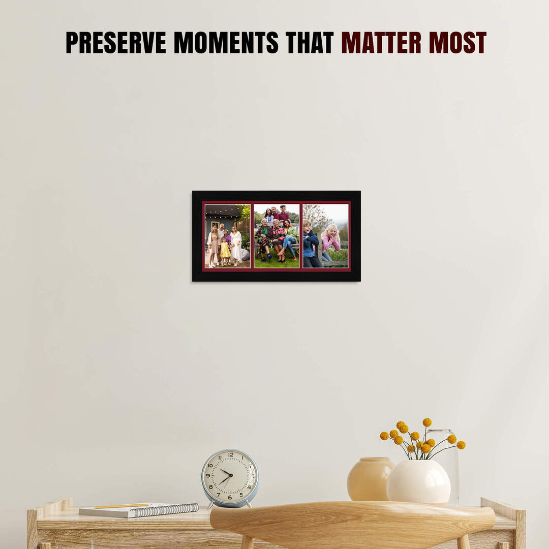 16x8" Modern Black Multi Aperture Photo Frame - Fits 7x5" (x3) Photos | Collage Frame thumbnail 2