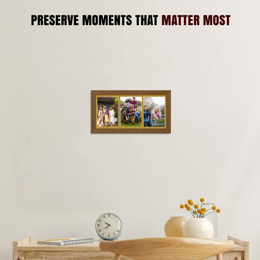 16x8" Modern Dark Oak Multi Aperture Photo Frame - Fits 7x5" (x3) Photos | Collage Frame thumbnail 2
