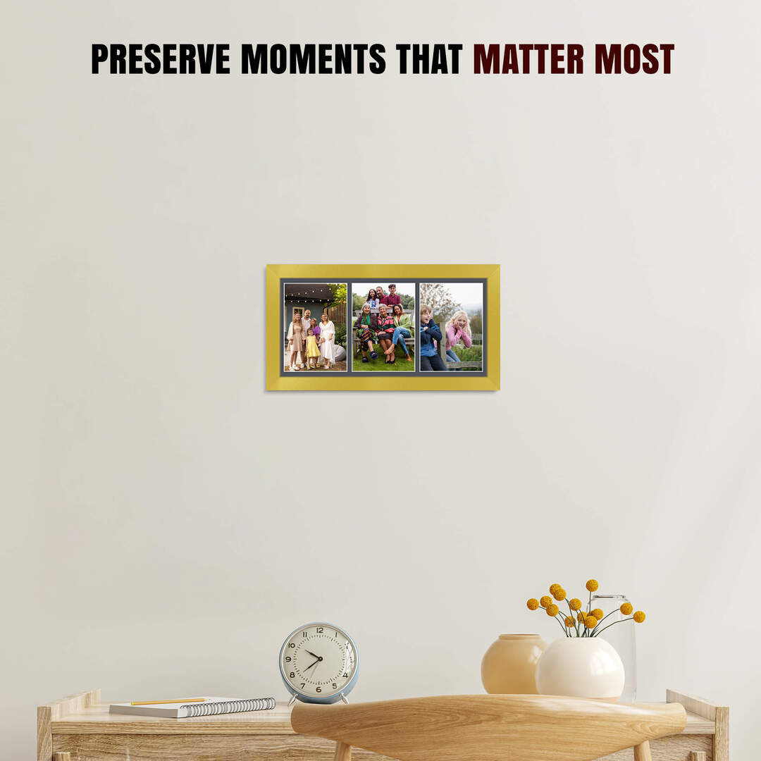 16x8" Gold Modern Multi Aperture Photo Frame - Fits 7x5" (x3) Photos | Collage Frame thumbnail 2