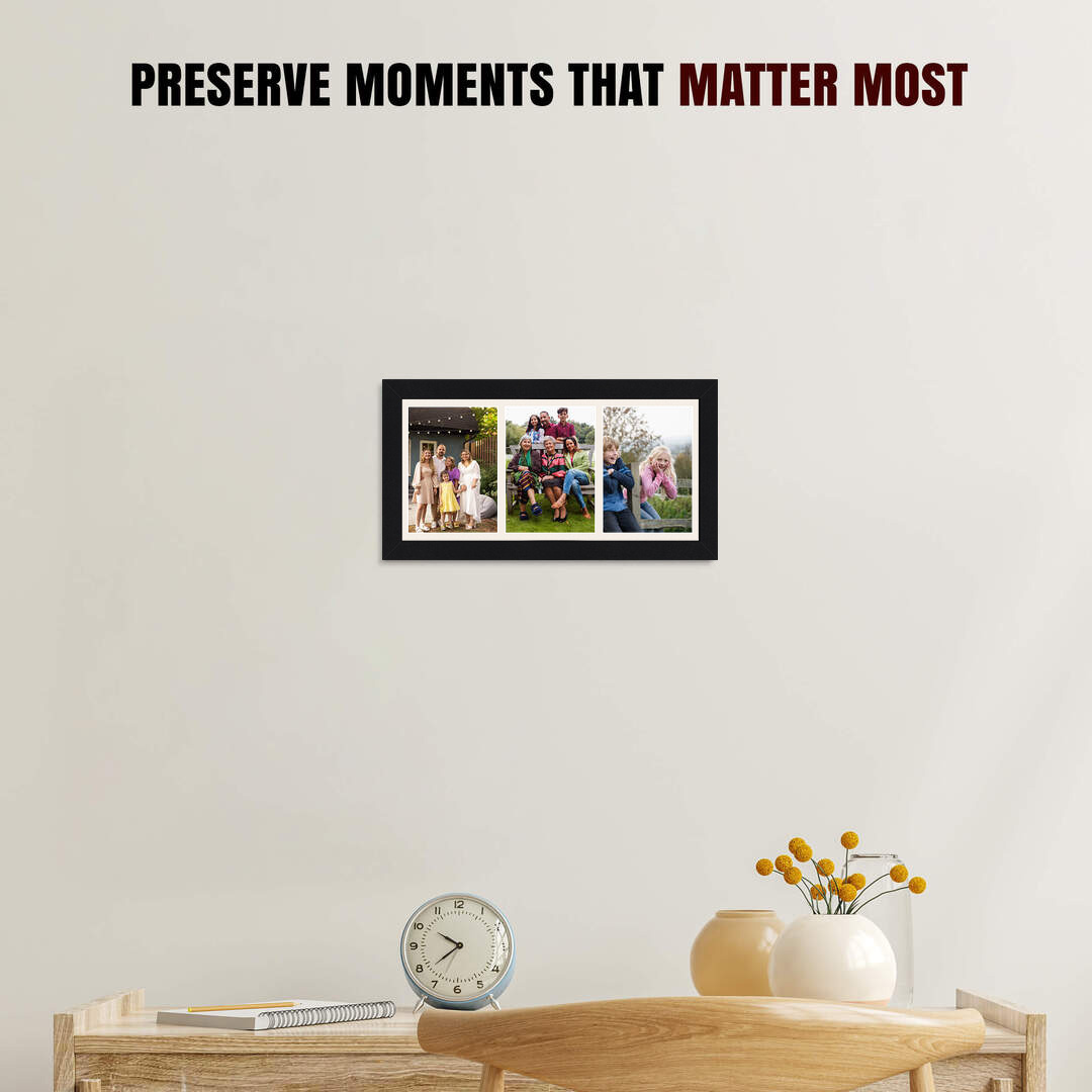 16x8" Mat Black Modern Multi Aperture Photo Frame - Fits 7x5" (x3) Photos | Collage Frame thumbnail 2