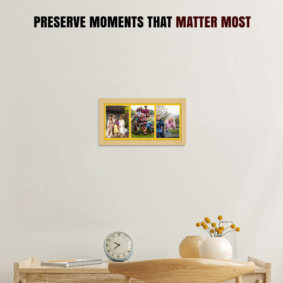 16x8" Mustard Yellow Modern Multi Aperture Photo Frame Holds 7x5" (x3) Photos With Bright Yellow Mount | Modern Collage Frame thumbnail 2