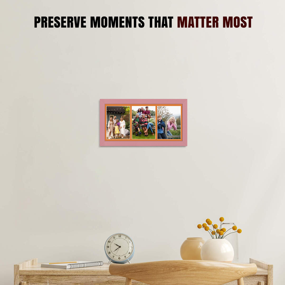 16x8" Pastel Pink Modern Multi Aperture Photo Frame Holds 7x5" (x3) Photos With Burnt Orange Mount | Modern Collage Frame thumbnail 2