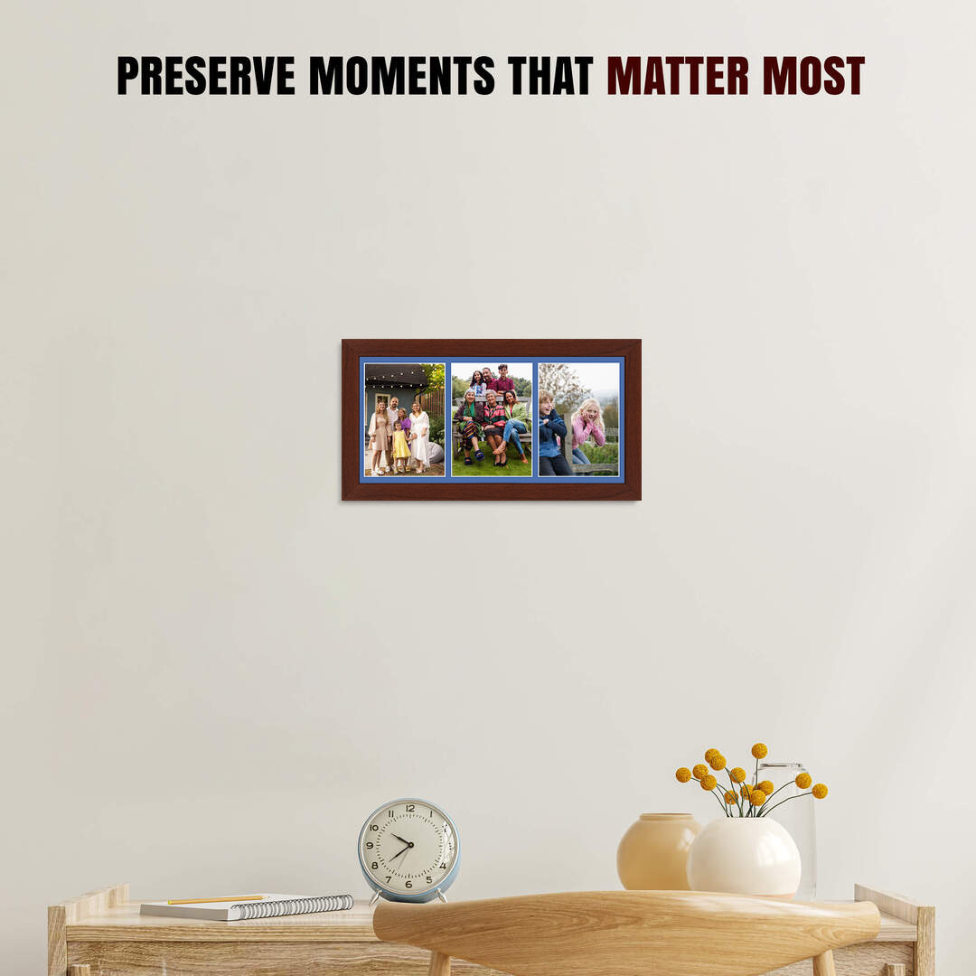 16x8" Rose Wood Modern Multi Aperture Photo Frame - Fits 7x5" (x3) Photos | Collage Frame thumbnail 2