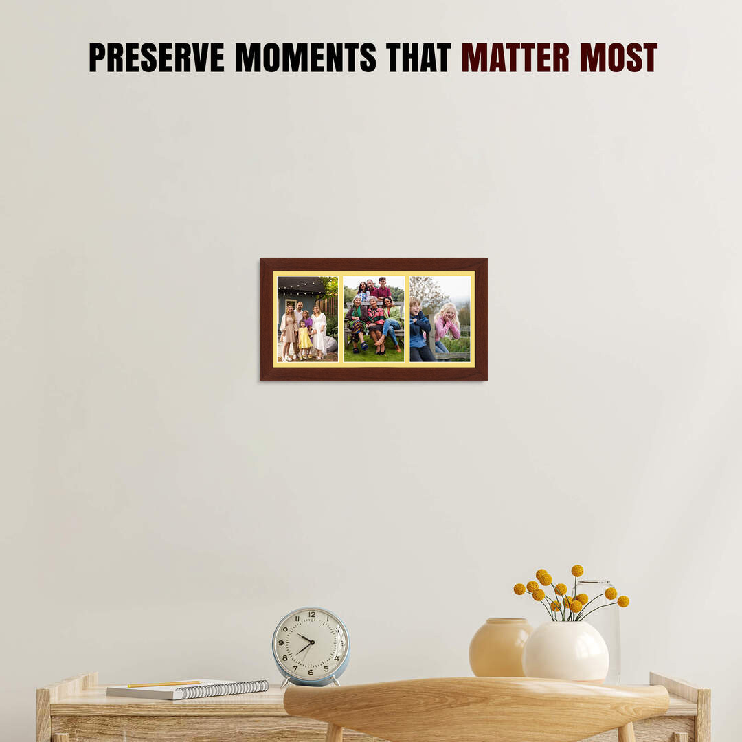 16x8" Rose Wood Modern Multi Aperture Photo Frame Holds 7x5" (x3) Photos With Primrose Mount | Modern Collage Frame thumbnail 2