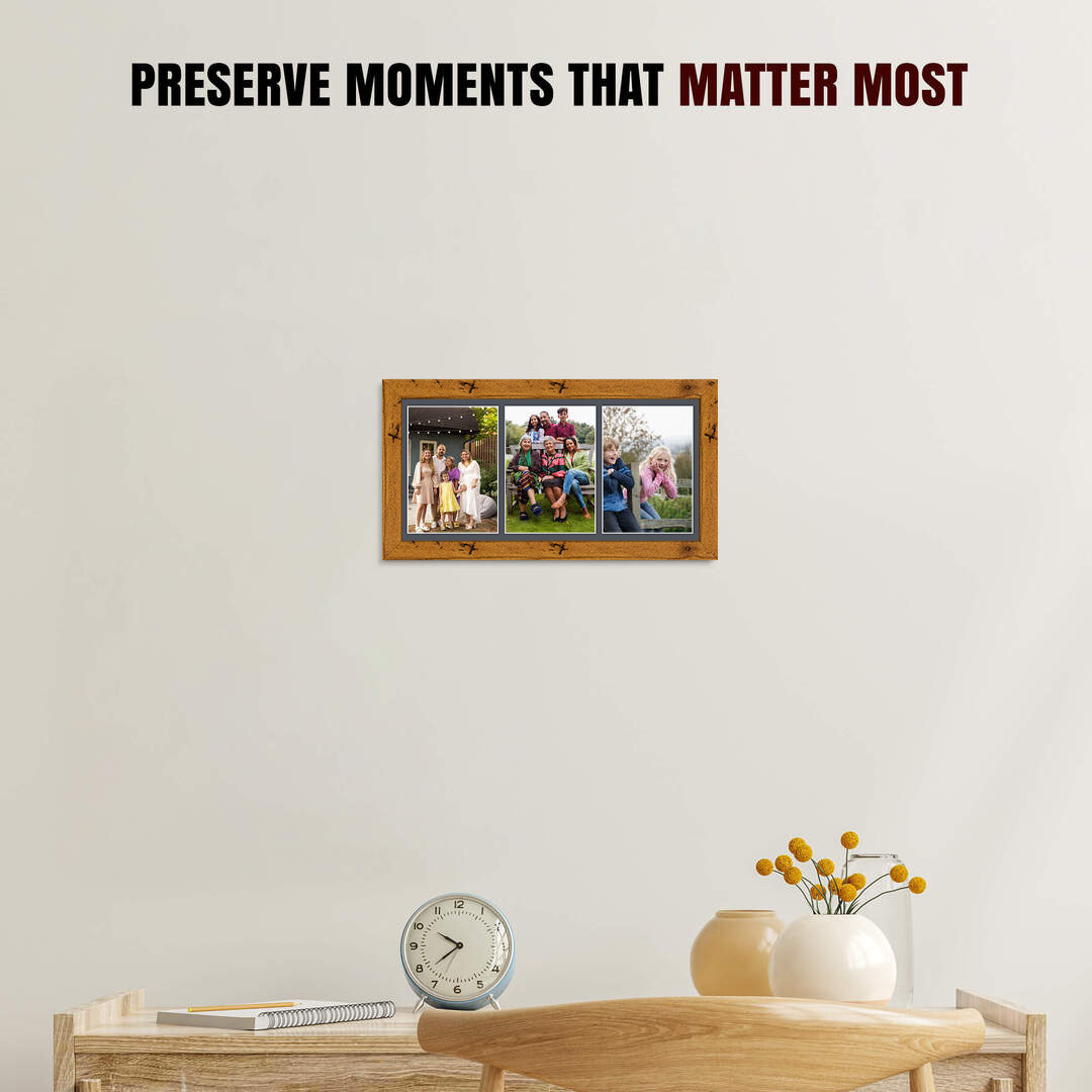 16x8" Rustic Oak Modern Multi Aperture Photo Frame - Fits 7x5" (x3) Photos | Collage Frame thumbnail 2