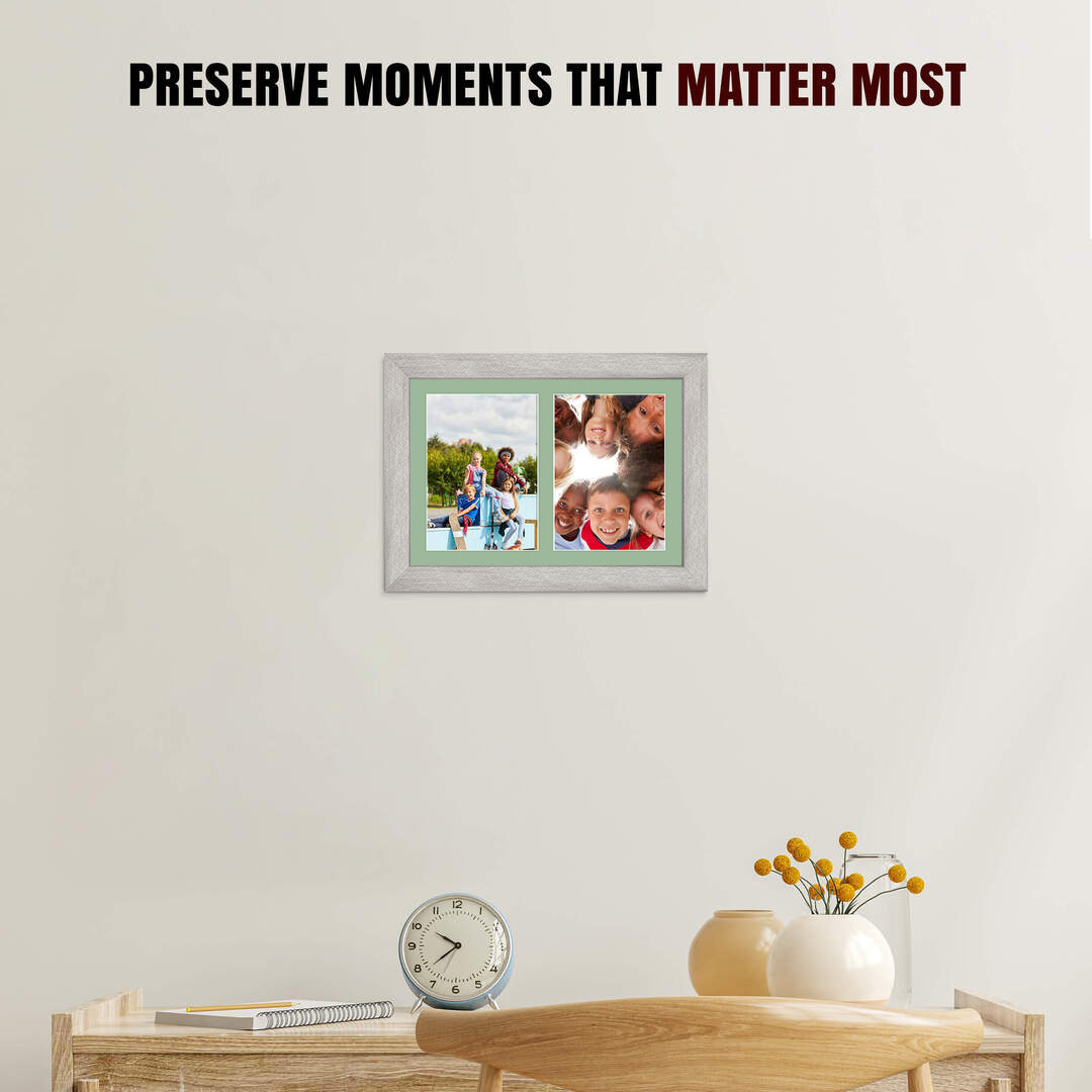 20x14" Aluminium Modern Multi Aperture Photo Frame Holds A4 (x2) Photos With Sage Green Mount | Modern Collage Frame thumbnail 2