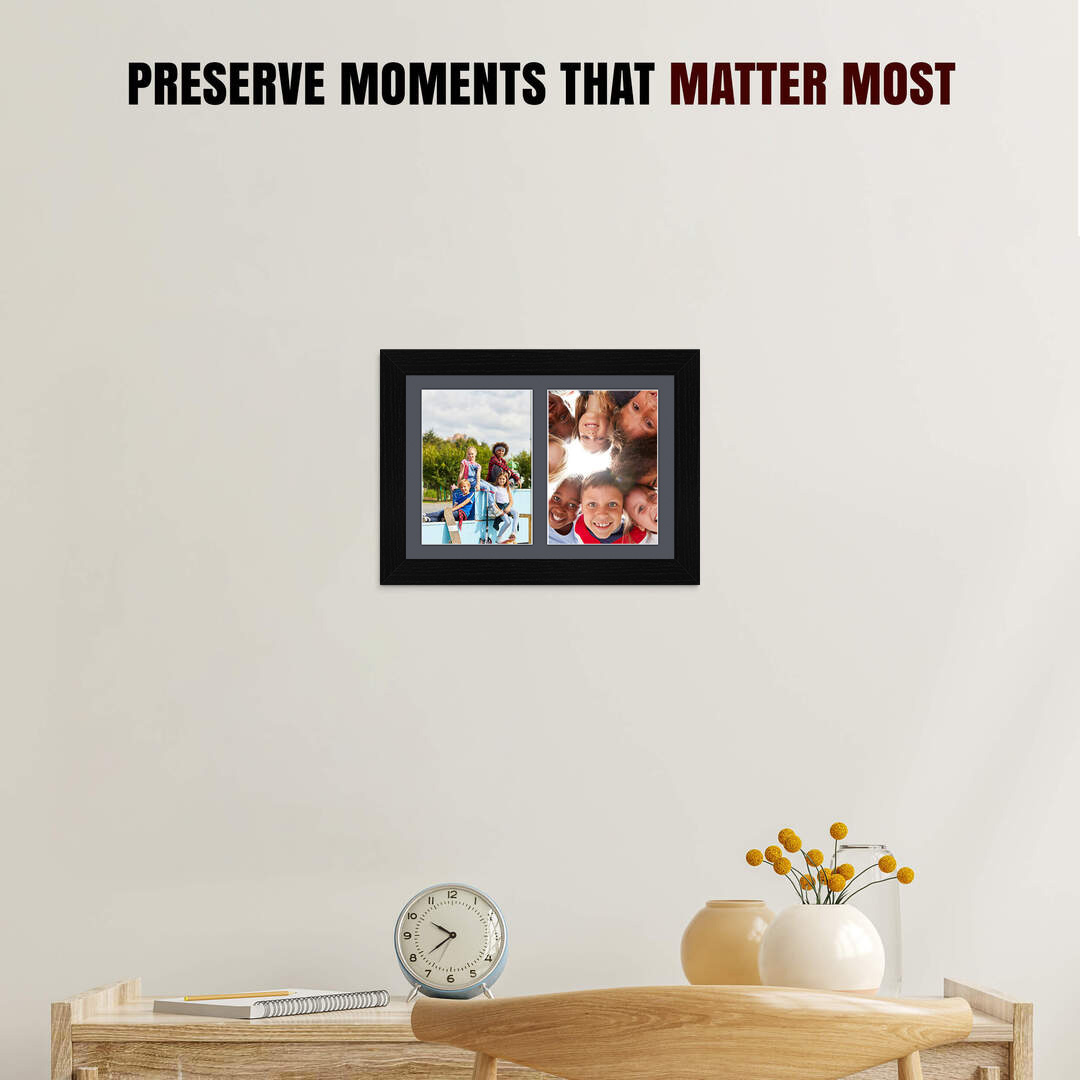 20x14" Black Modern Multi Aperture Photo Frame Holds A4 (x2) Photos With Charcoal Grey Mount | Modern Collage Frame thumbnail 2