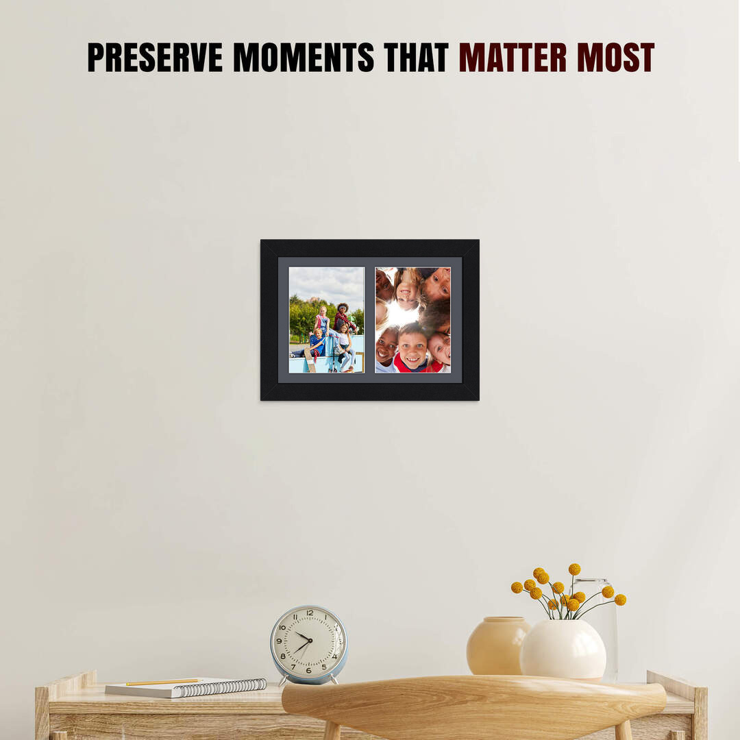 20x14" Mat Black Modern Multi Aperture Photo Frame - Fits A4 (x2) Photos | Collage Frame thumbnail 2