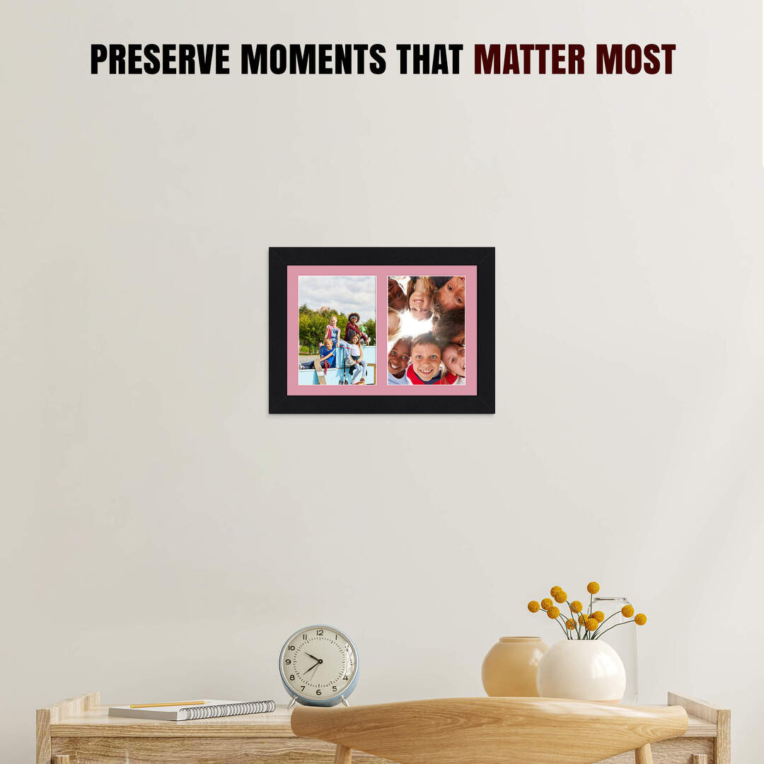 20x14" Mat Black Modern Multi Aperture Photo Frame Holds A4 (x2) Photos With Dusty Rose Mount | Modern Collage Frame thumbnail 2