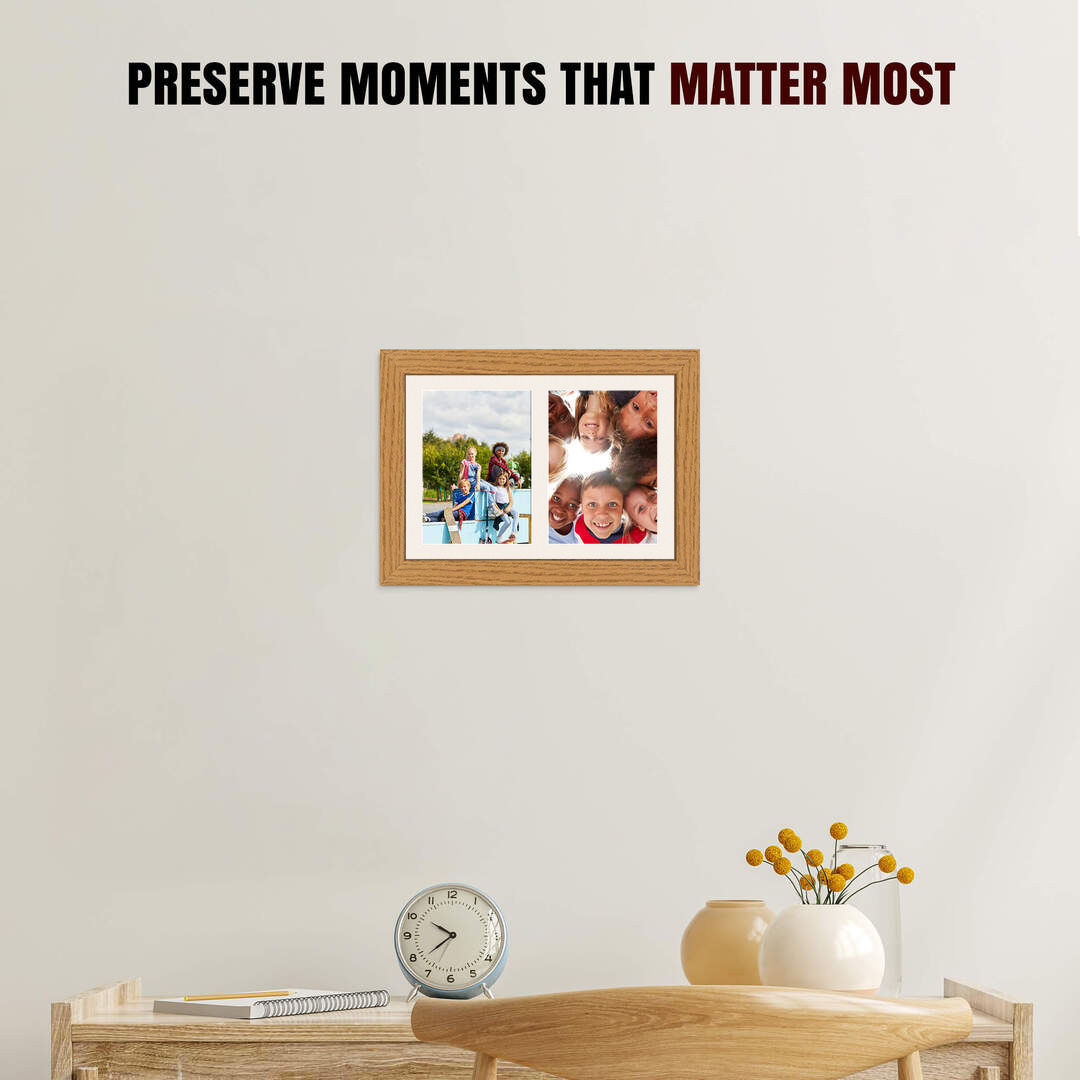 20x14" Oak Modern Multi Aperture Photo Frame - Fits A4 (x2) Photos | Collage Frame thumbnail 2