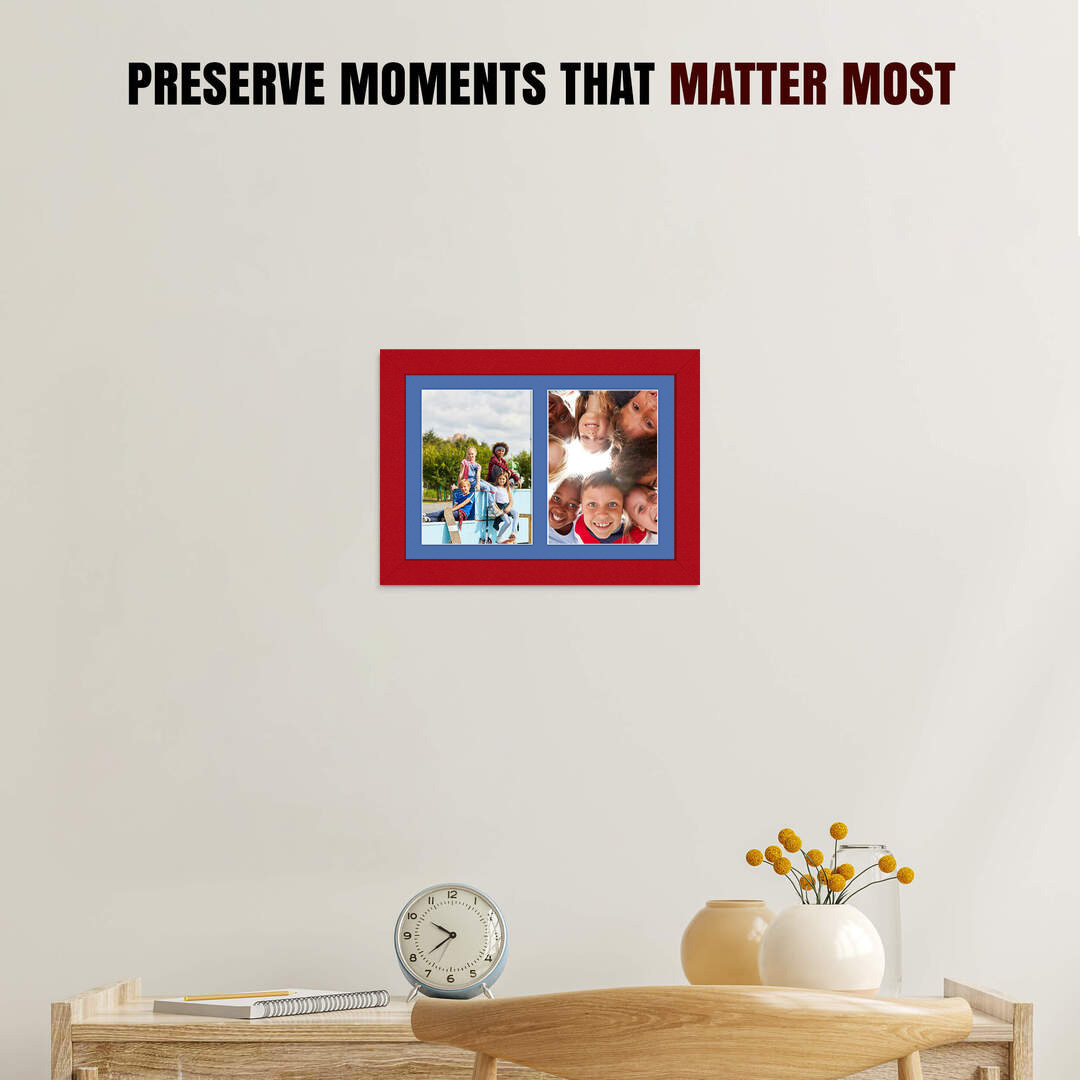 20x14" Red Modern Multi Aperture Photo Frame Holds A4 (x2) Photos With Pacific Blue Mount | Modern Collage Frame thumbnail 2