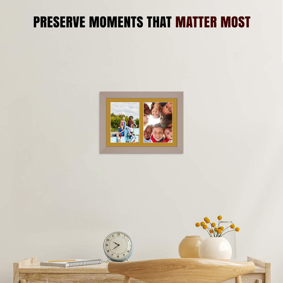 20x14" Rose Gold Modern Multi Aperture Photo Frame Holds A4 (x2) Photos With Antique Gold Mount | Modern Collage Frame thumbnail 2