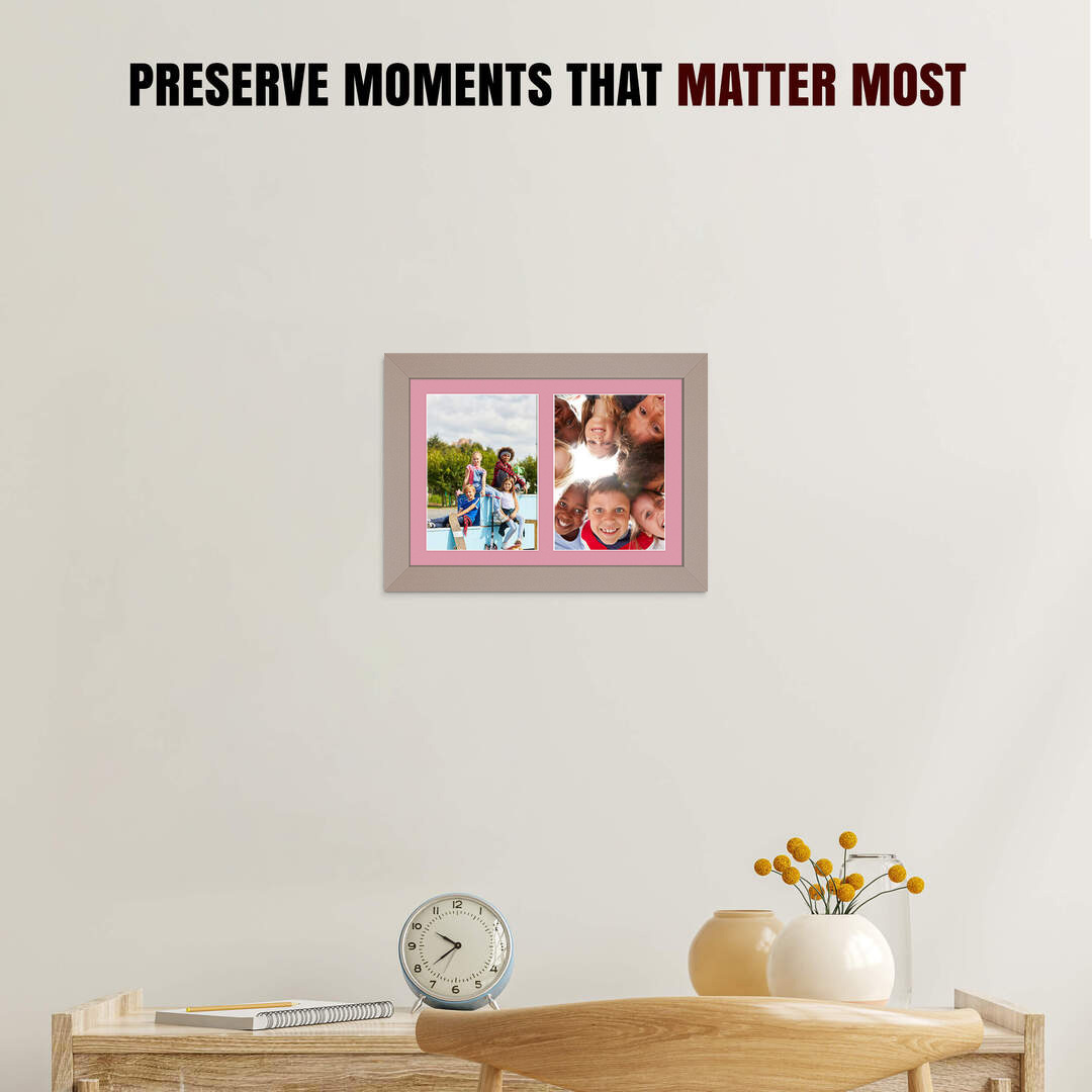 20x14" Rose Gold Modern Multi Aperture Photo Frame Holds A4 (x2) Photos With Dusty Rose Mount | Modern Collage Frame thumbnail 2